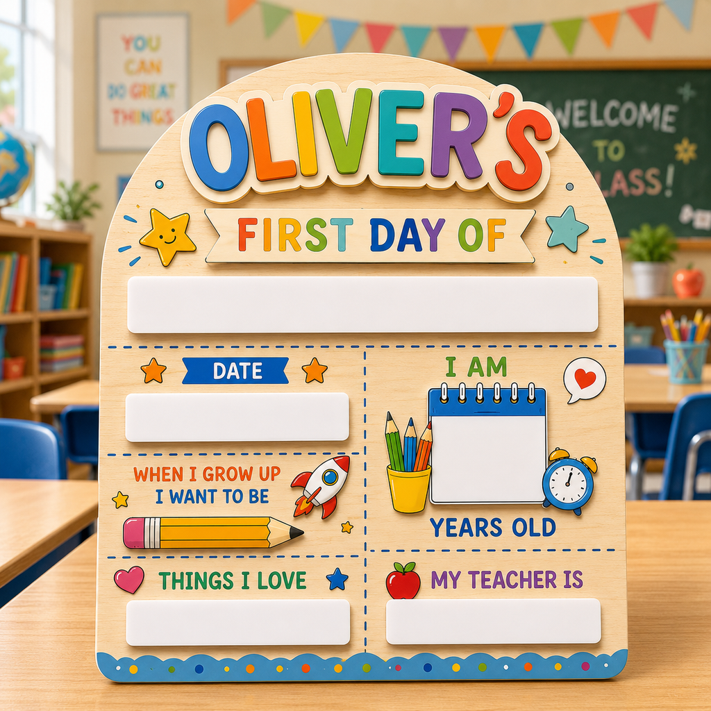 COMBO Personalized First Day of School Sign | Includes 5 Name Tags & First Day + Last Day Plaques