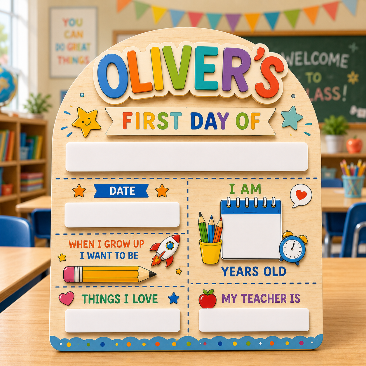 COMBO Personalized First Day of School Sign | Includes 5 Name Tags & First Day + Last Day Plaques