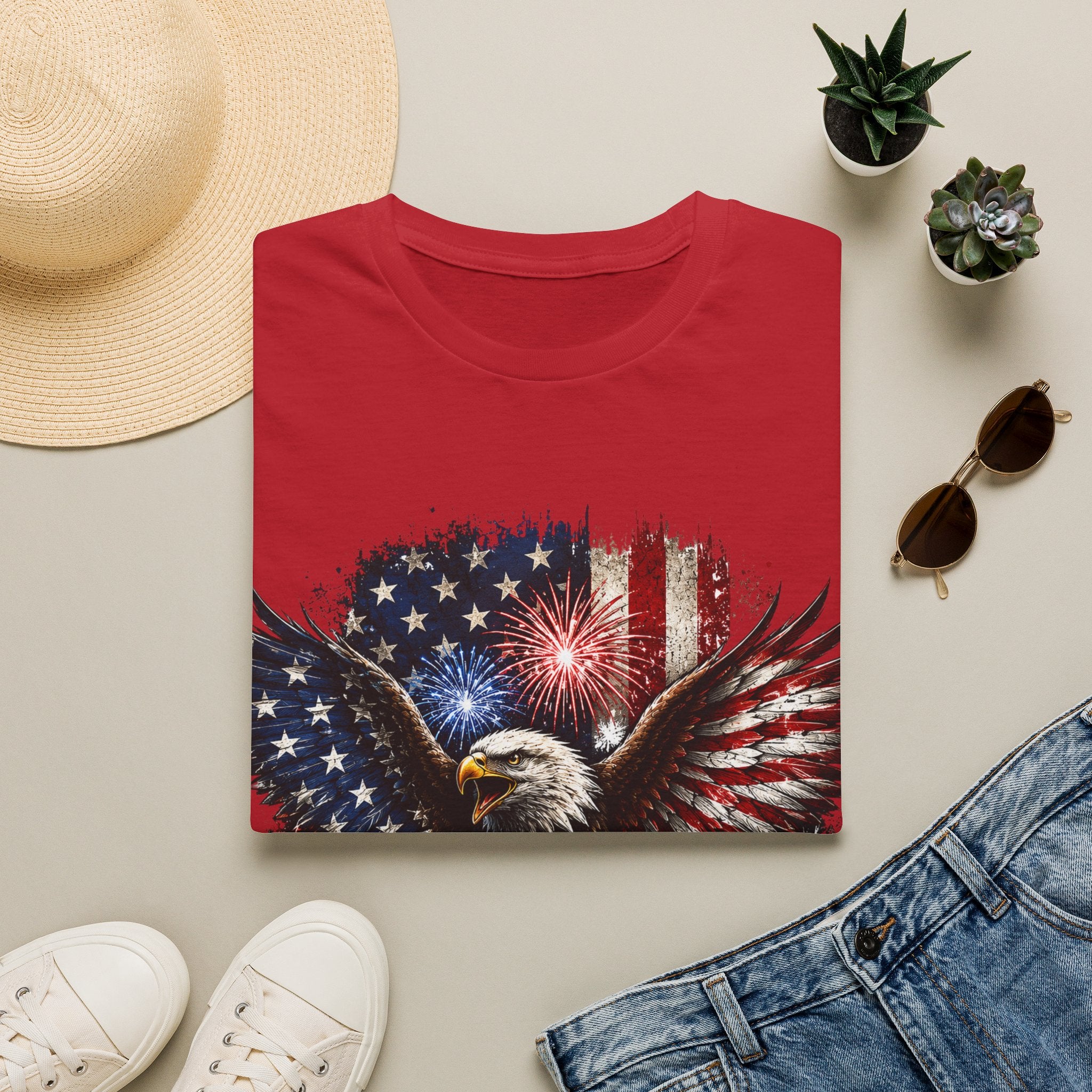 Vintage American Eagle Patriotic T-Shirt | Land of the Free Home of the Brave | USA Flag Graphic Tee