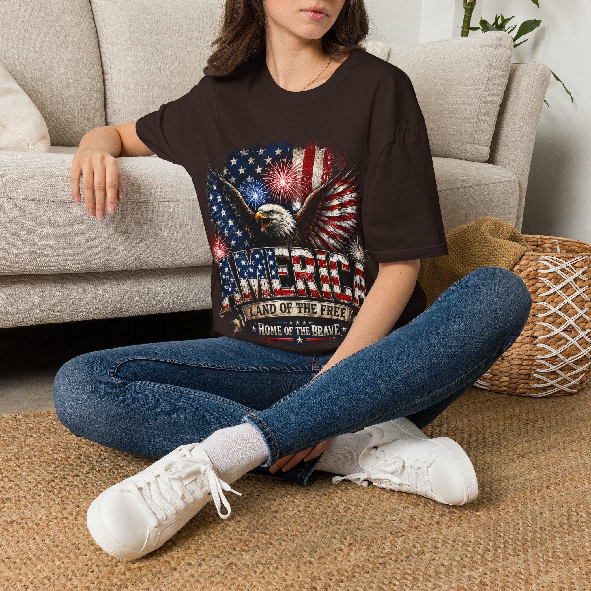 Vintage American Eagle Patriotic T-Shirt | Land of the Free Home of the Brave | USA Flag Graphic Tee