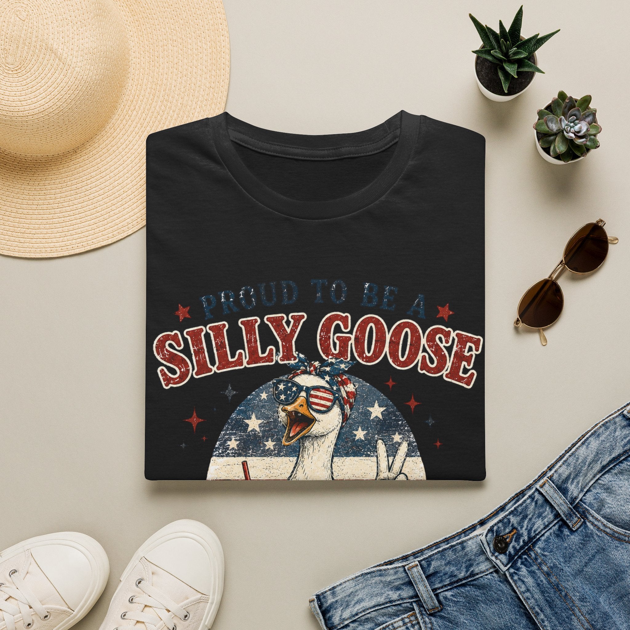 Funny Silly Goose Patriotic T-Shirt | Proud To Be A Silly Goose | Vintage 4th of July Graphic Tee