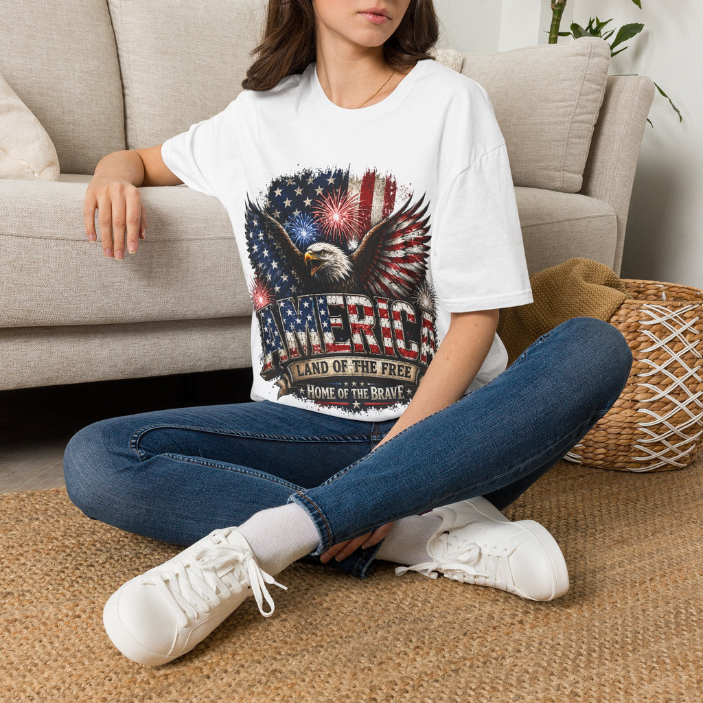 Vintage American Eagle Patriotic T-Shirt | Land of the Free Home of the Brave | USA Flag Graphic Tee