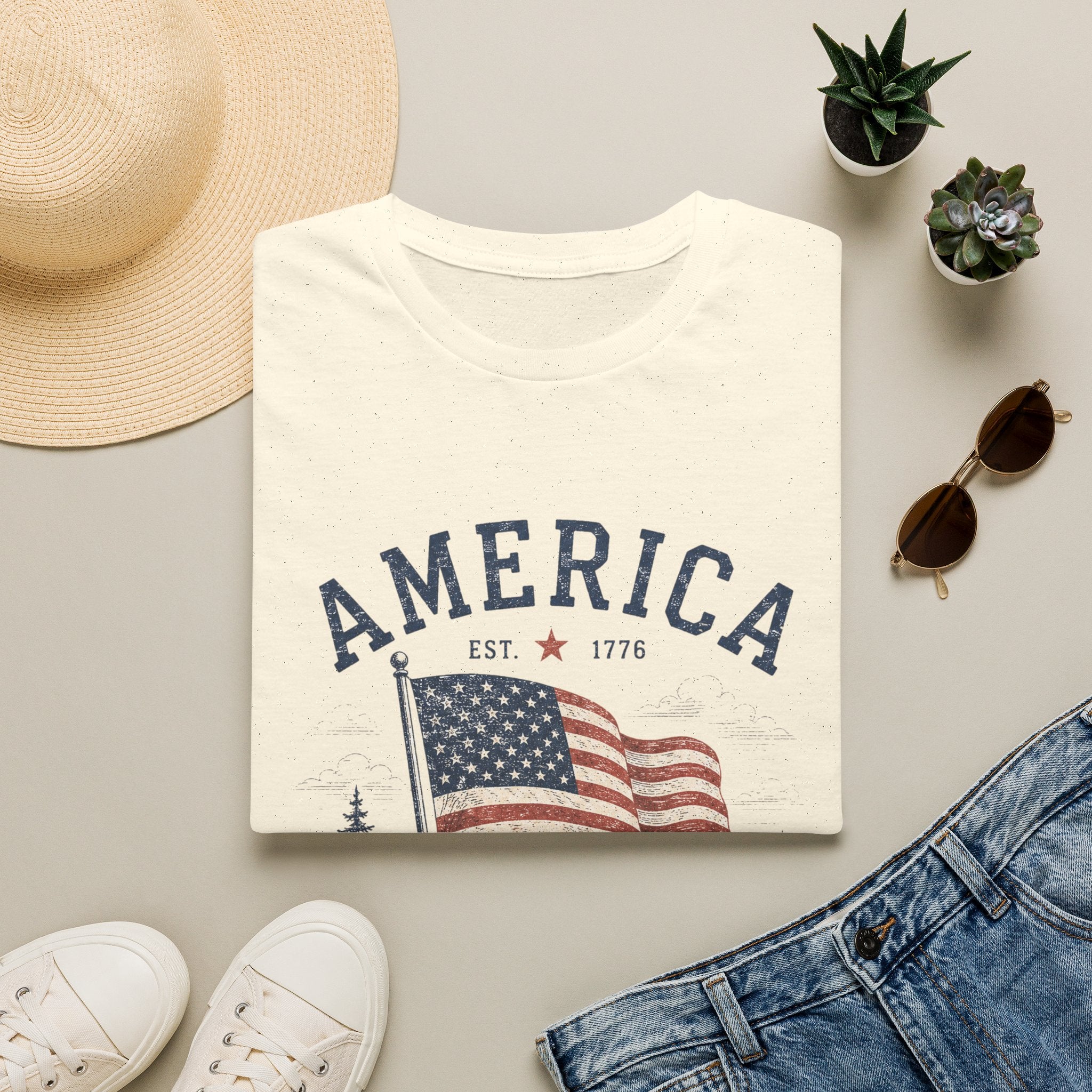 Vintage America Est. 1776 T-Shirt | Land of the Free Home of the Brave | Retro Patriotic Graphic Tee