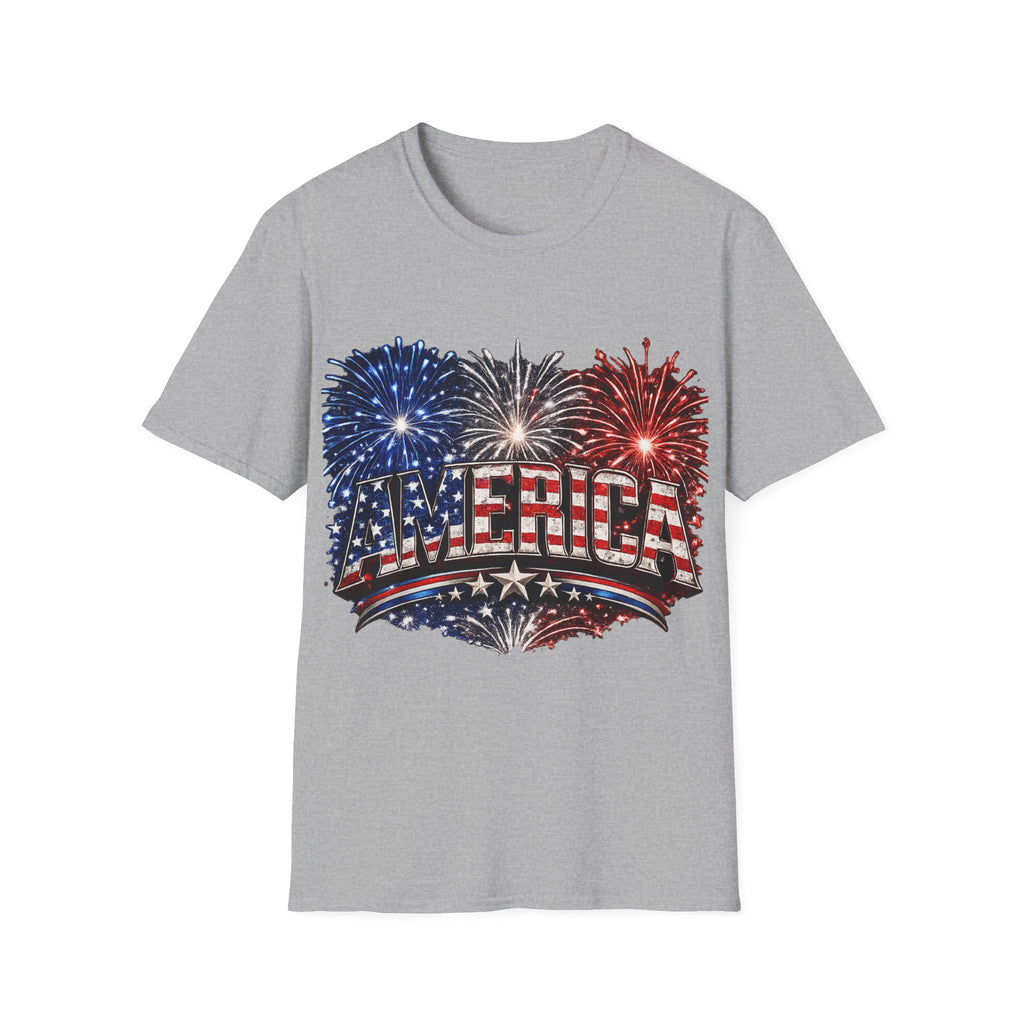 America Fireworks Patriotic T-Shirt | USA Flag Graphic Lightweight Tee | Independence Day