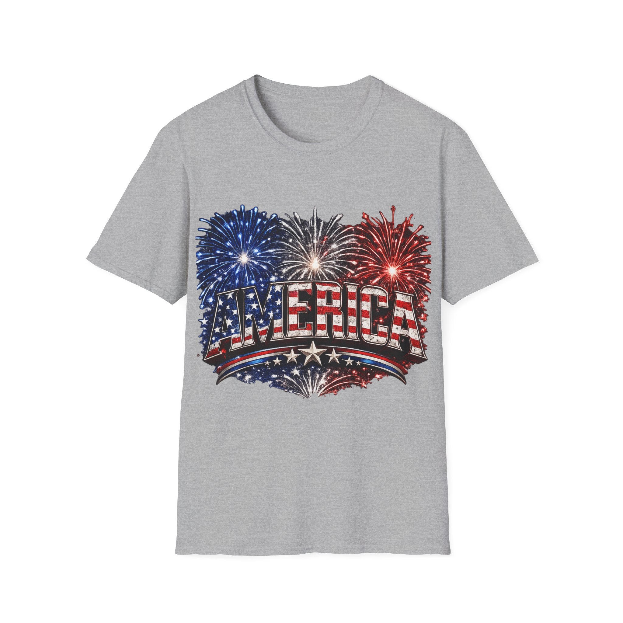 America Fireworks Patriotic T-Shirt | USA Flag Graphic Lightweight Tee | Independence Day
