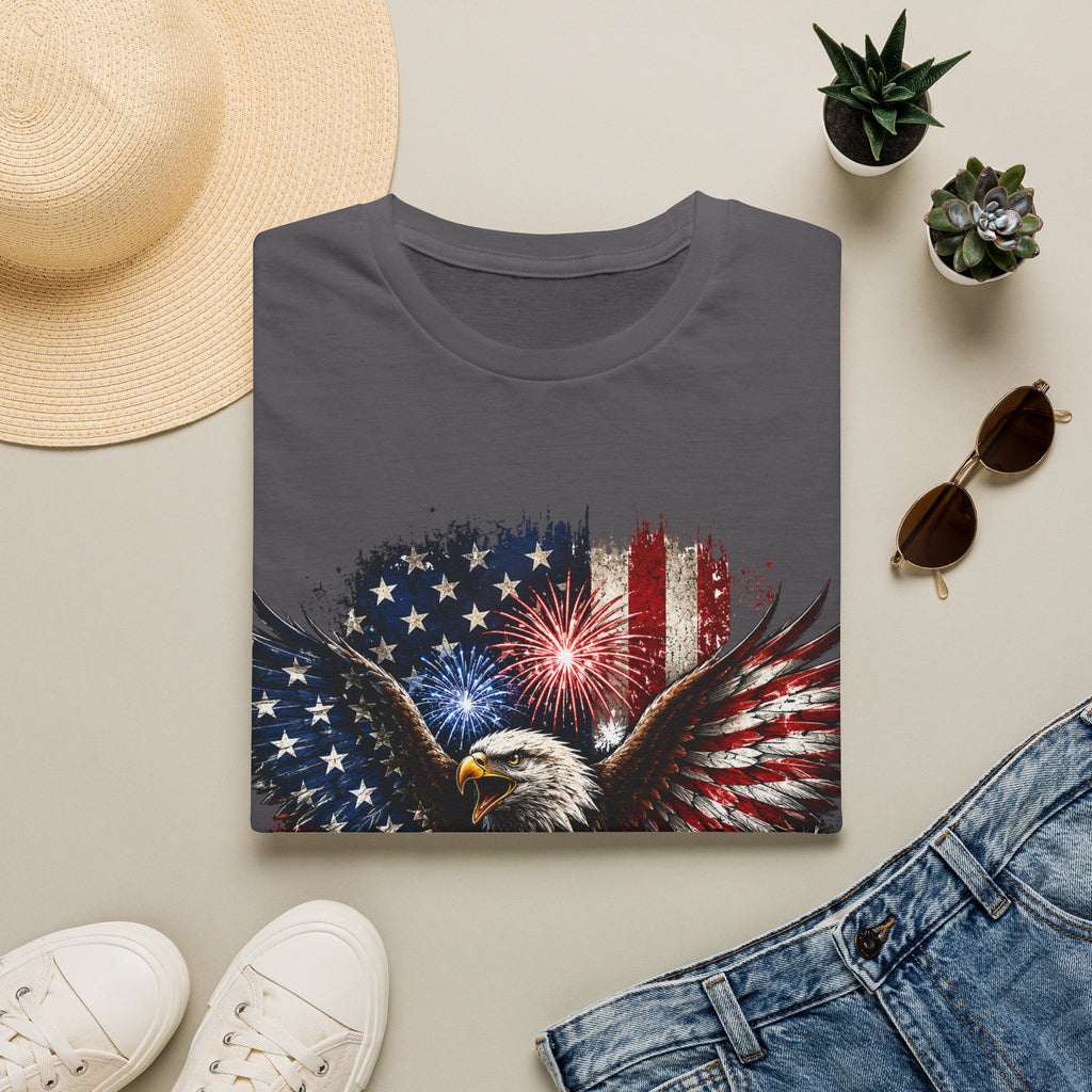 Vintage American Eagle Patriotic T-Shirt | Land of the Free Home of the Brave | USA Flag Graphic Tee
