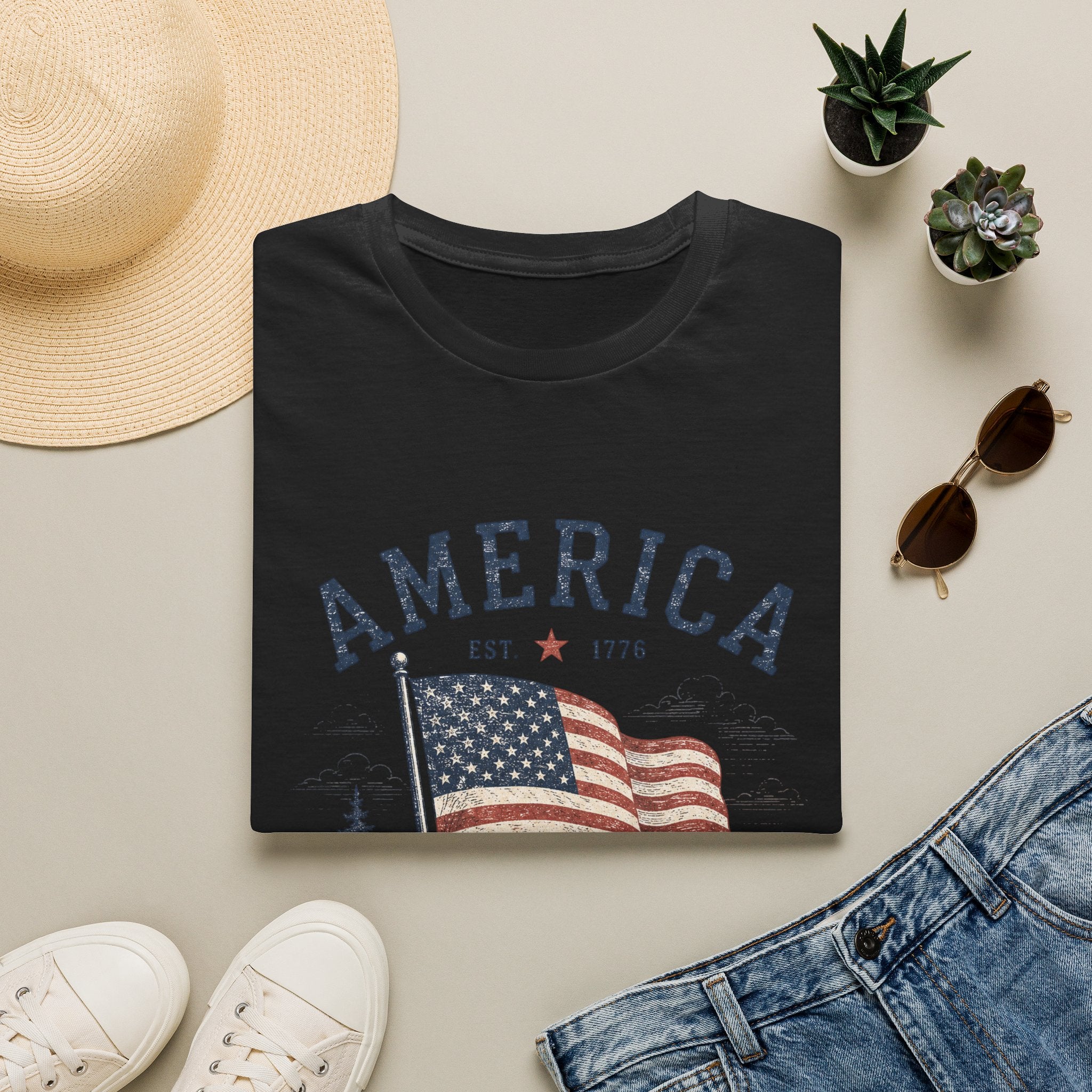 Vintage America Est. 1776 T-Shirt | Land of the Free Home of the Brave | Retro Patriotic Graphic Tee