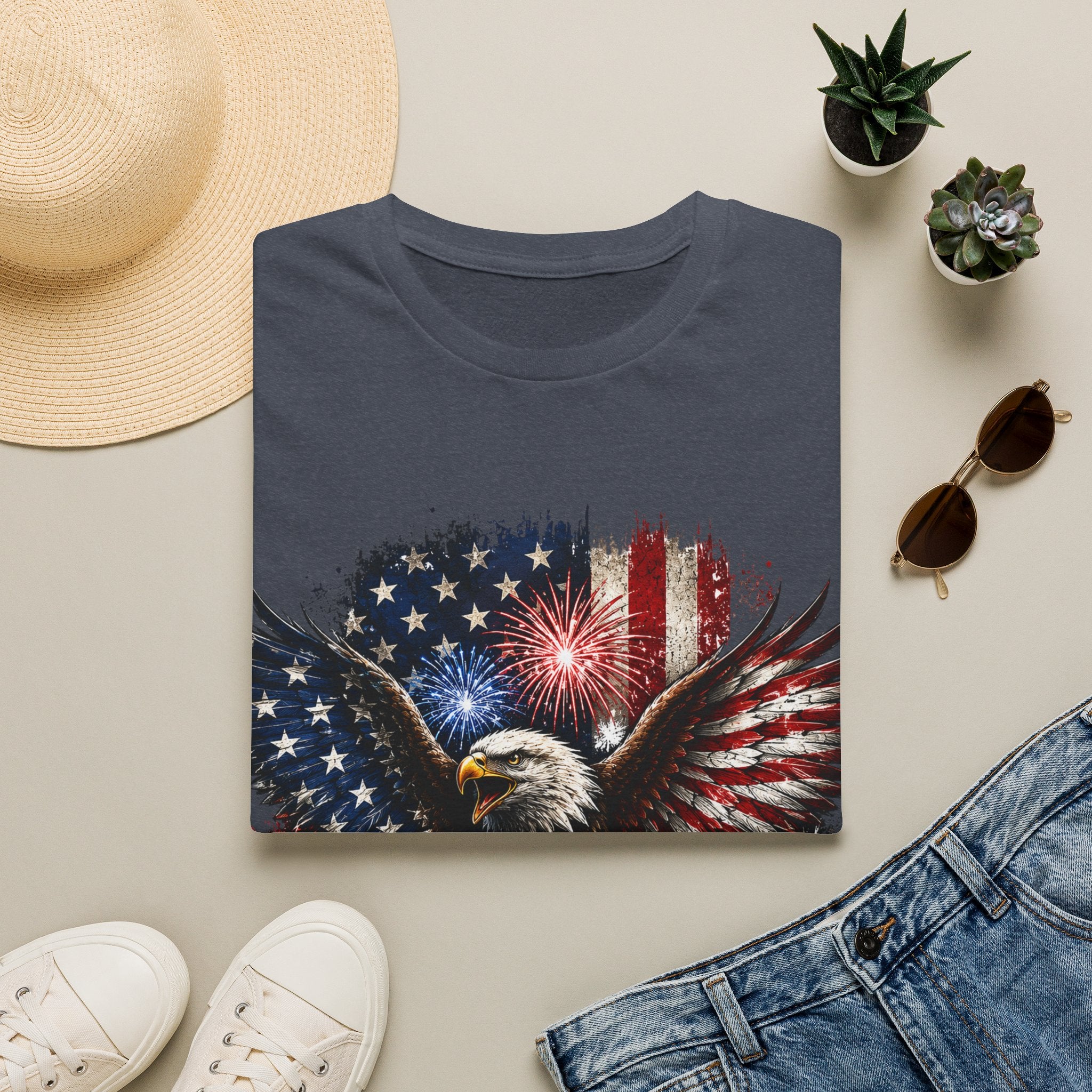 Vintage American Eagle Patriotic T-Shirt | Land of the Free Home of the Brave | USA Flag Graphic Tee