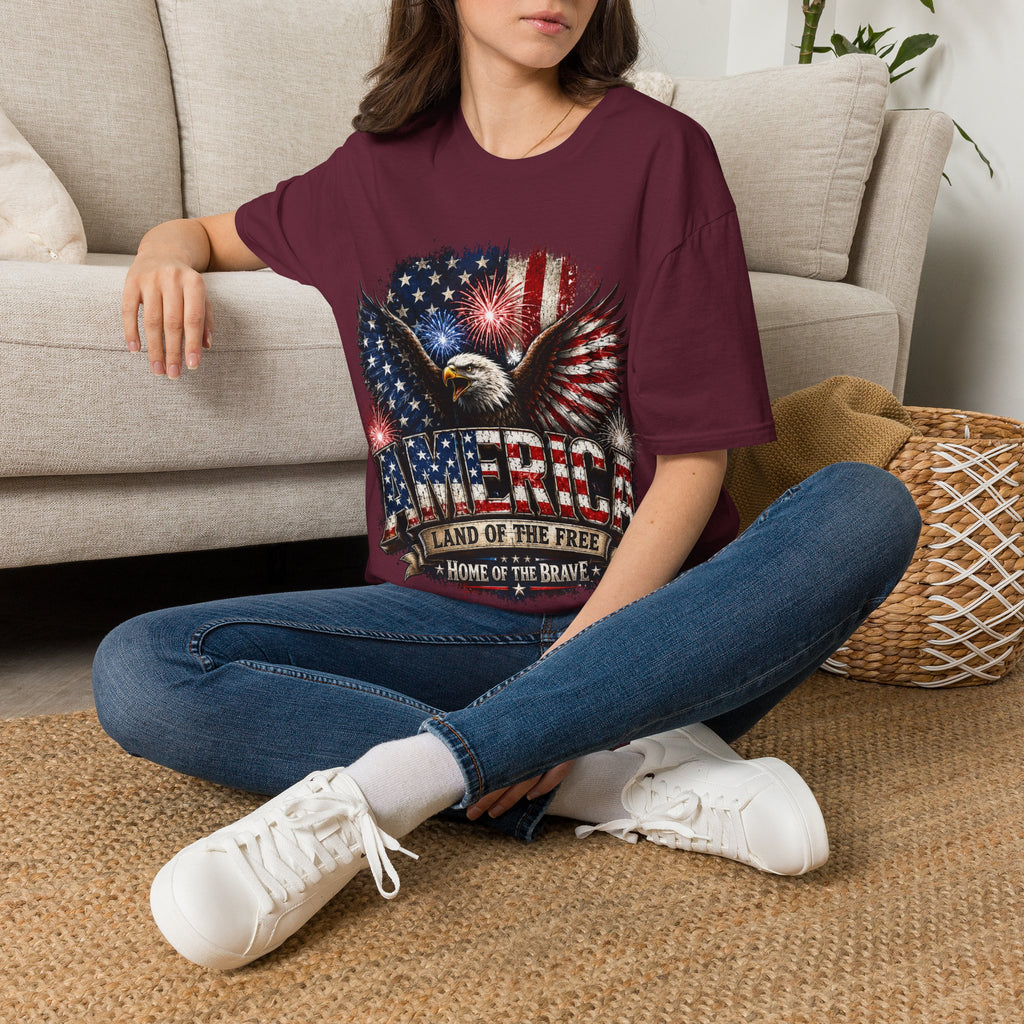 Vintage American Eagle Patriotic T-Shirt | Land of the Free Home of the Brave | USA Flag Graphic Tee