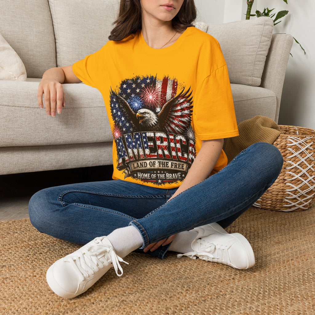 Vintage American Eagle Patriotic T-Shirt | Land of the Free Home of the Brave | USA Flag Graphic Tee