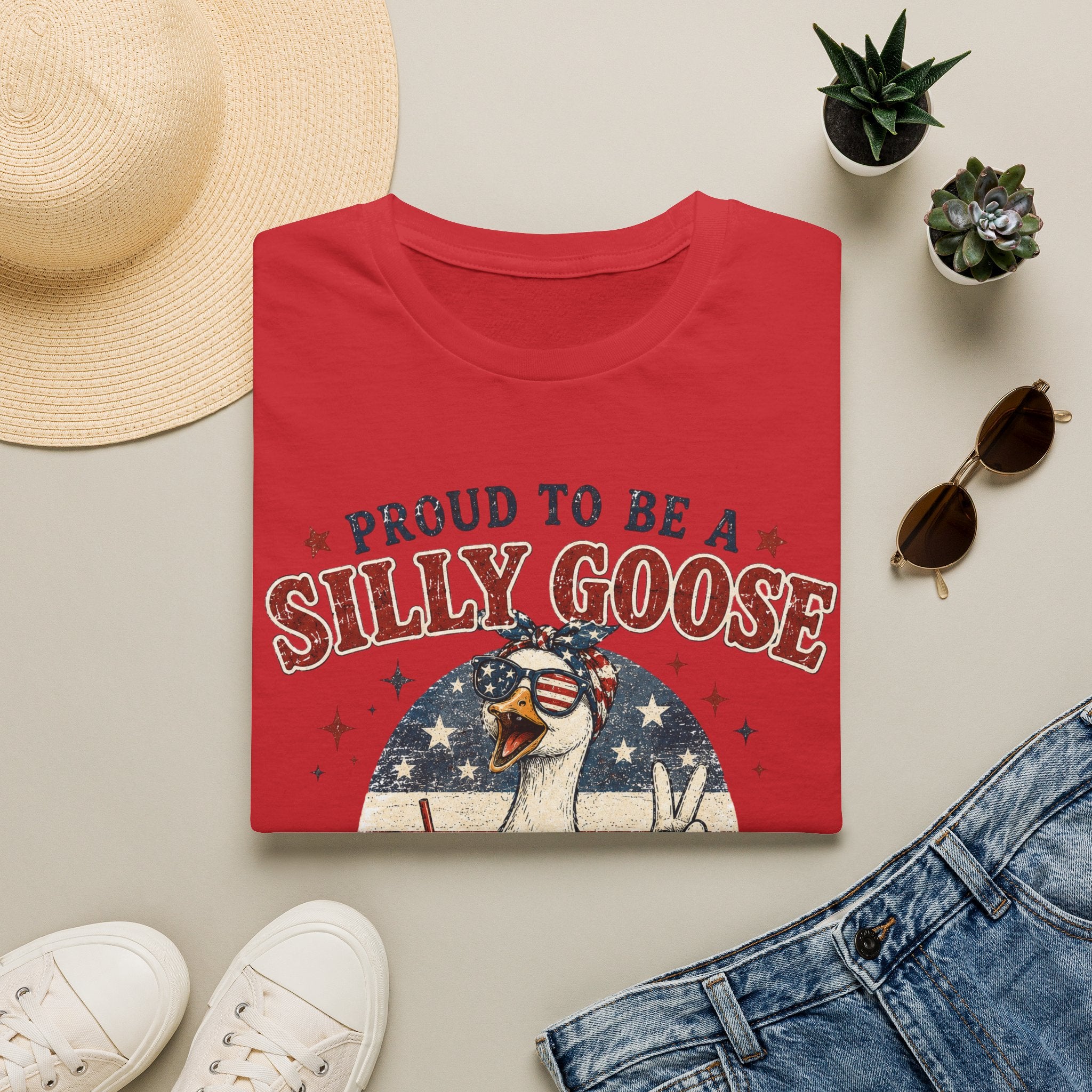 Funny Silly Goose Patriotic T-Shirt | Proud To Be A Silly Goose | Vintage 4th of July Graphic Tee