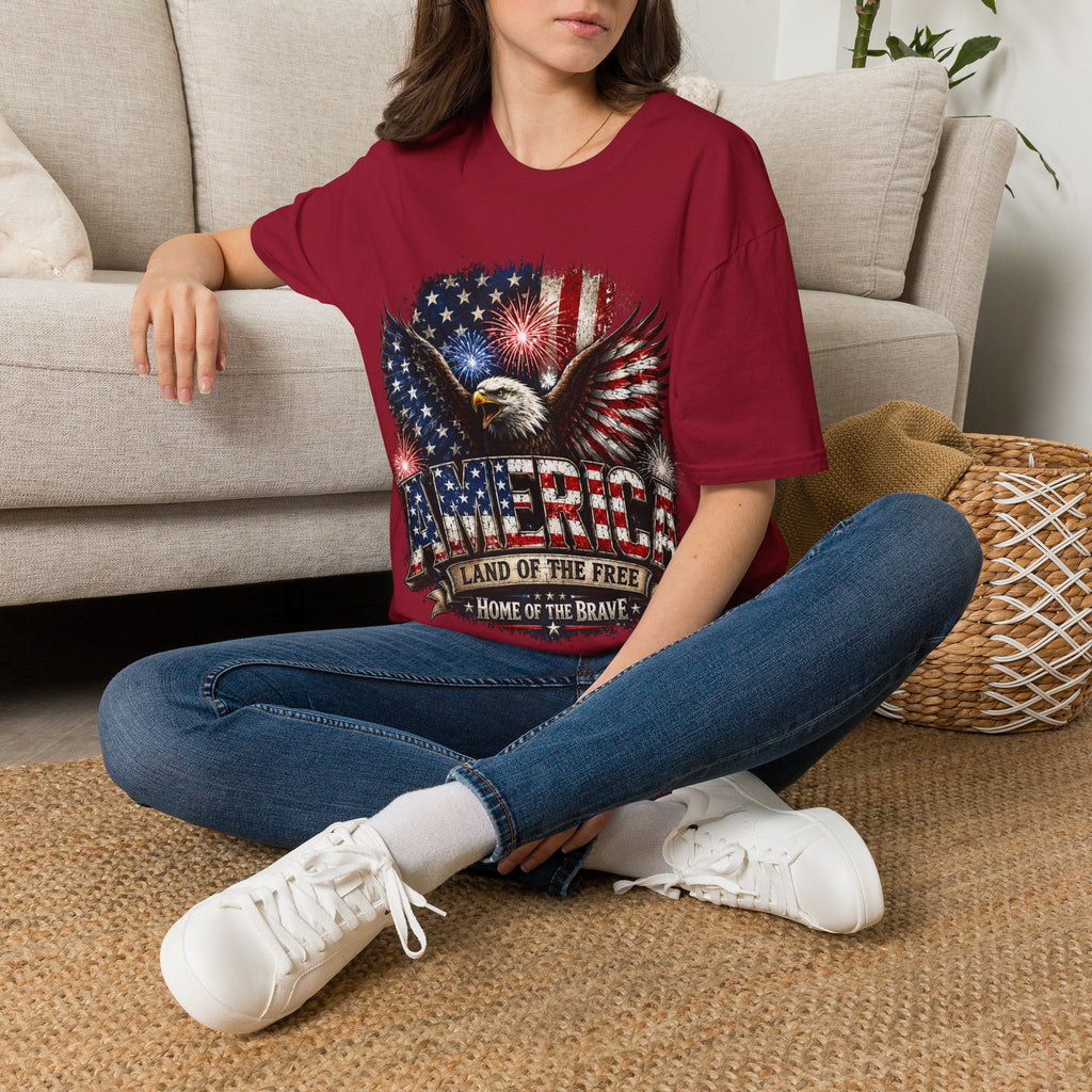 Vintage American Eagle Patriotic T-Shirt | Land of the Free Home of the Brave | USA Flag Graphic Tee