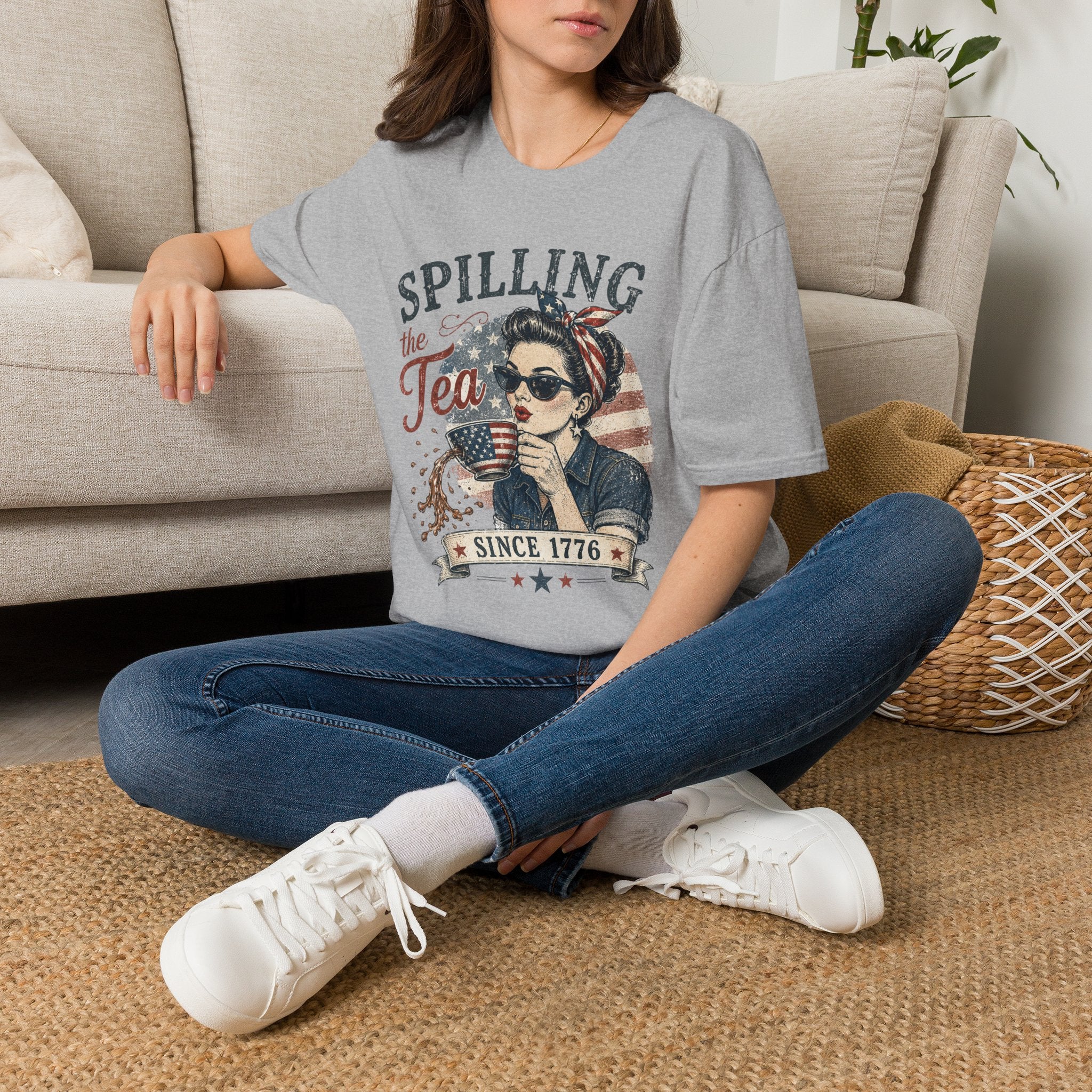 Spilling The Tea Since 1776 T-Shirt | Vintage Patriotic Graphic Tee | Funny America Independence Day Shirt