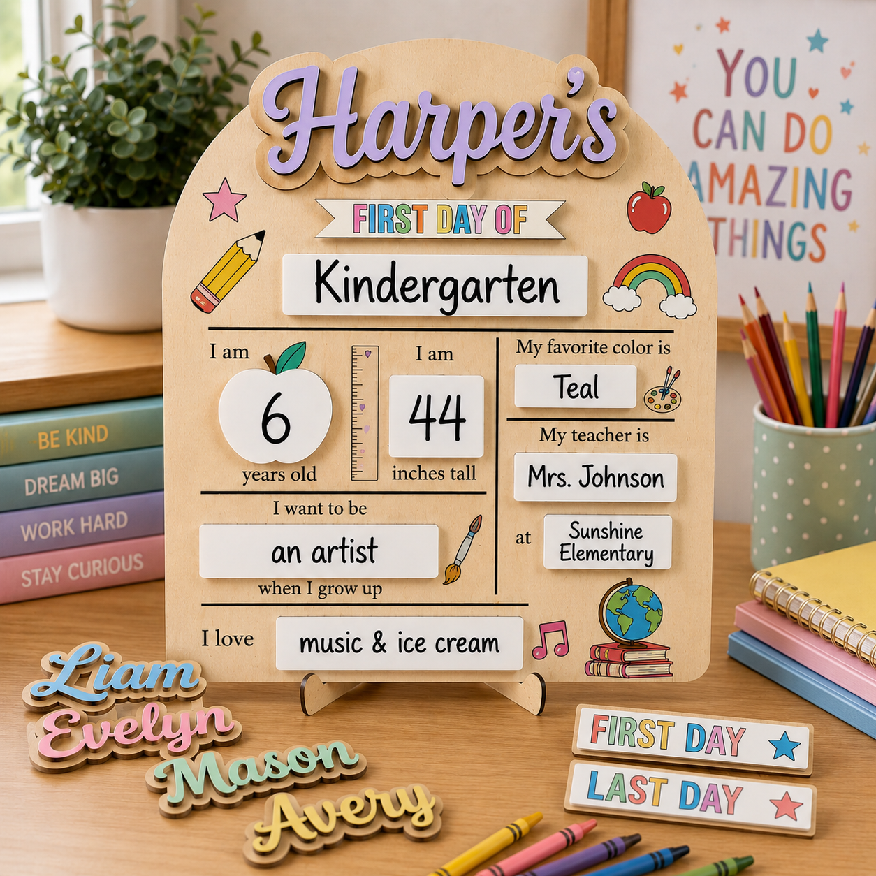 COMBO Personalized First & Last Day of School Sign Set | Includes 5 Interchangeable Name Tags