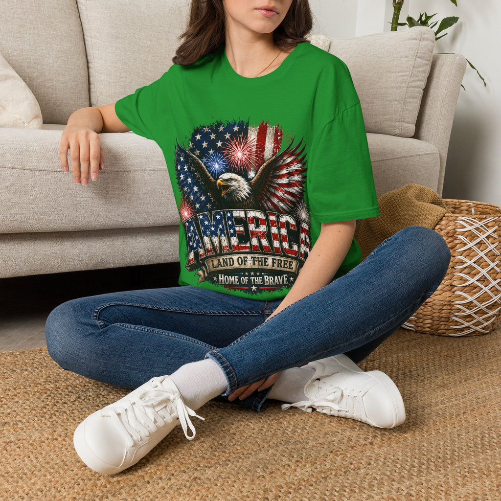 Vintage American Eagle Patriotic T-Shirt | Land of the Free Home of the Brave | USA Flag Graphic Tee