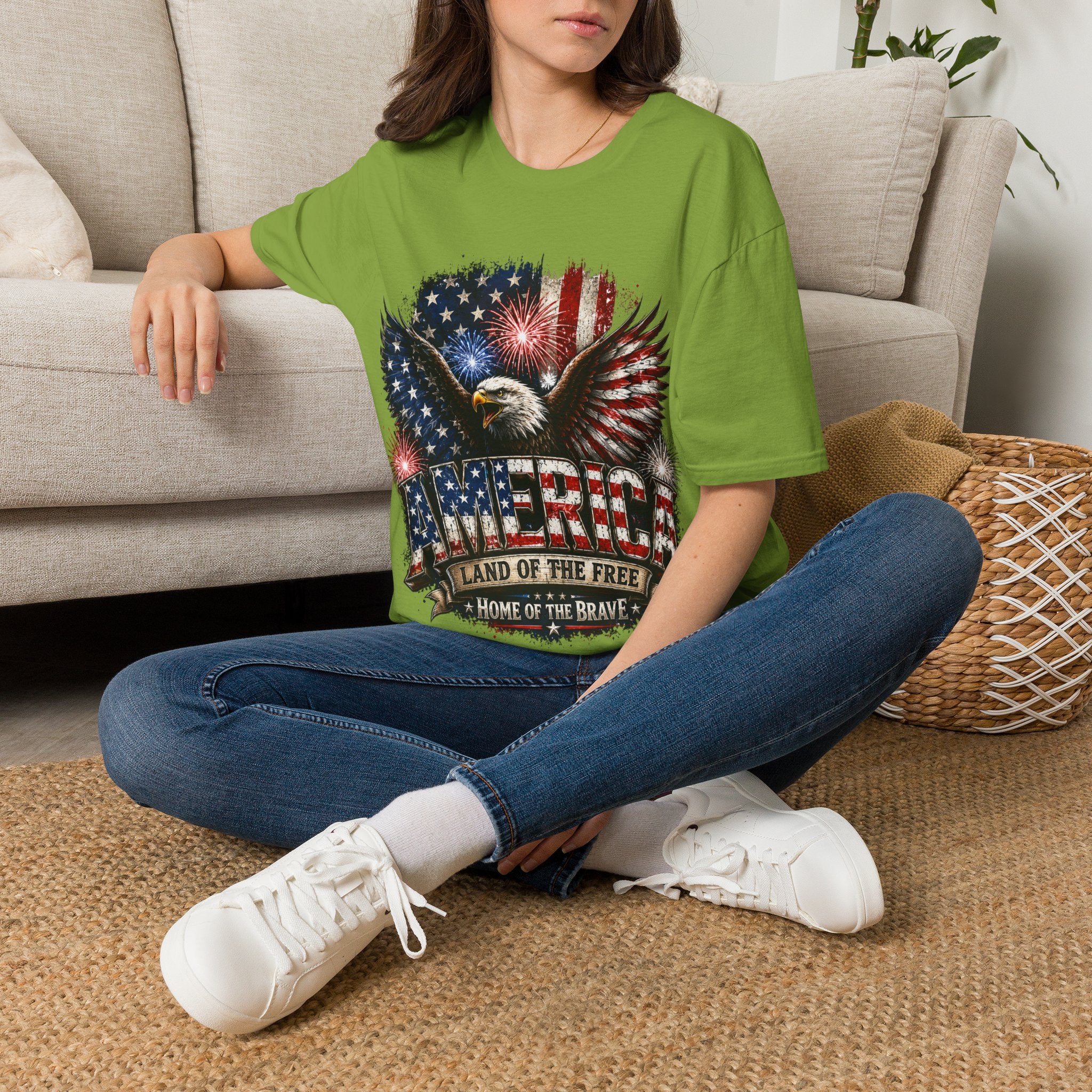 Vintage American Eagle Patriotic T-Shirt | Land of the Free Home of the Brave | USA Flag Graphic Tee