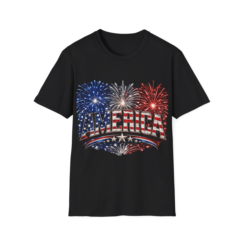 America Fireworks Patriotic T-Shirt | USA Flag Graphic Lightweight Tee | Independence Day