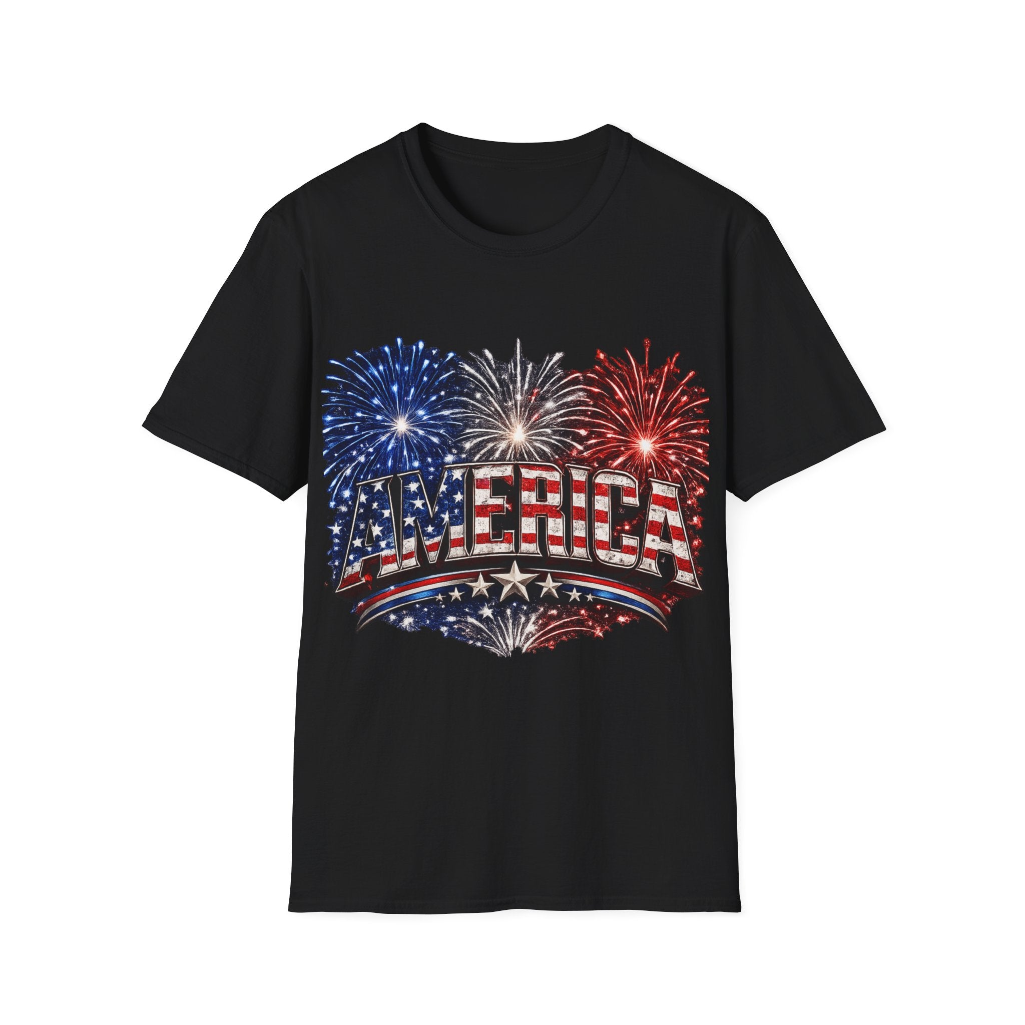 America Fireworks Patriotic T-Shirt | USA Flag Graphic Lightweight Tee | Independence Day