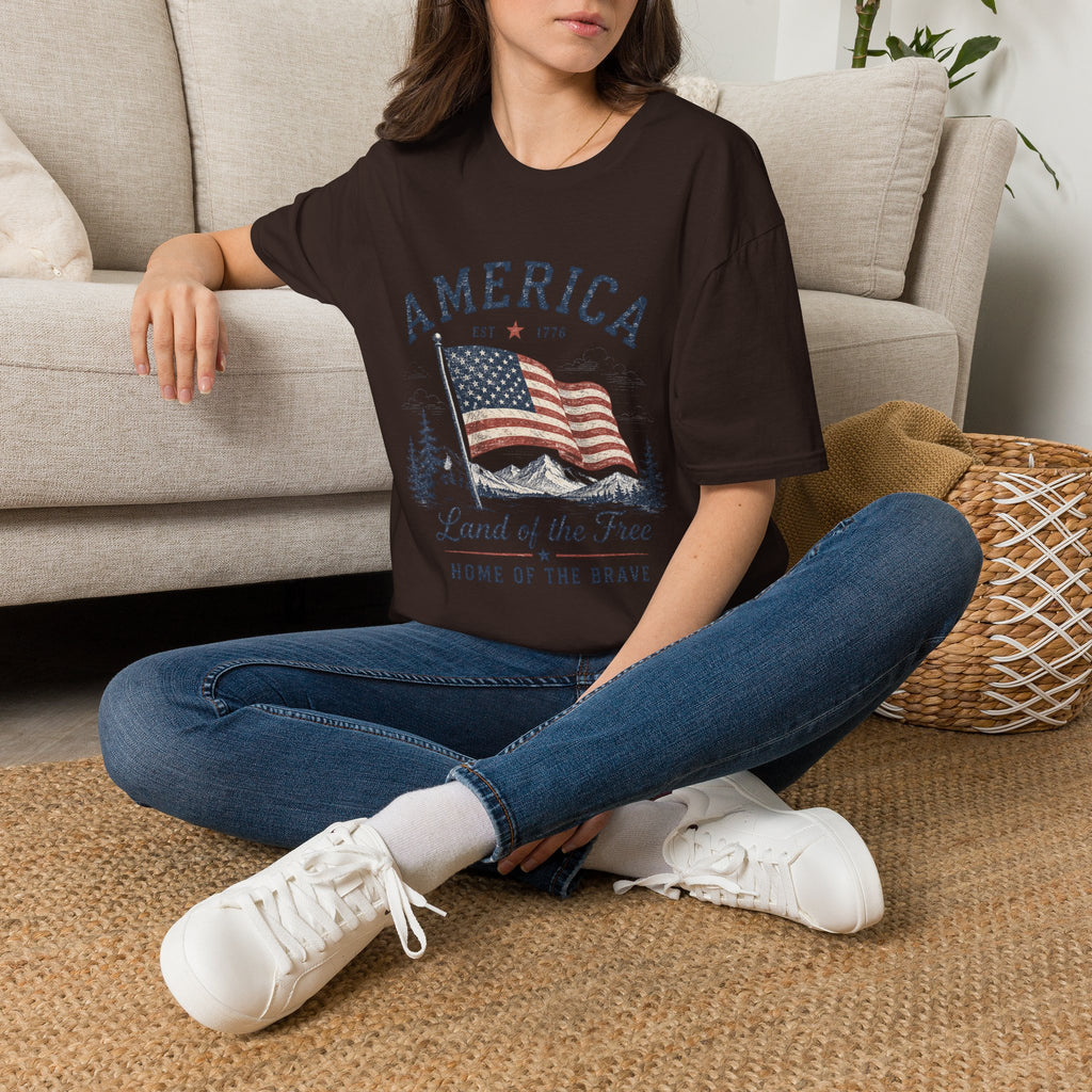 Vintage America Est. 1776 T-Shirt | Land of the Free Home of the Brave | Retro Patriotic Graphic Tee