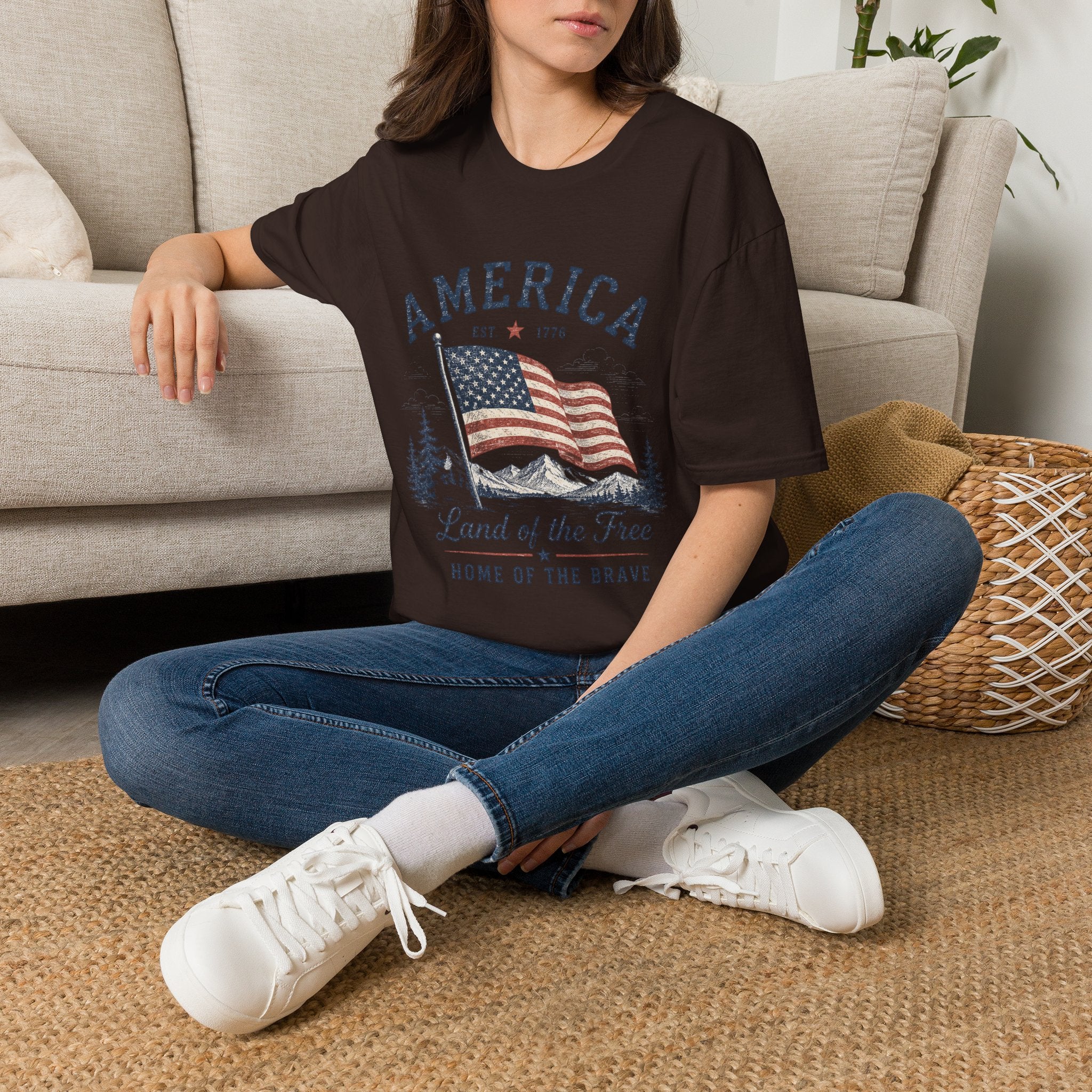Vintage America Est. 1776 T-Shirt | Land of the Free Home of the Brave | Retro Patriotic Graphic Tee