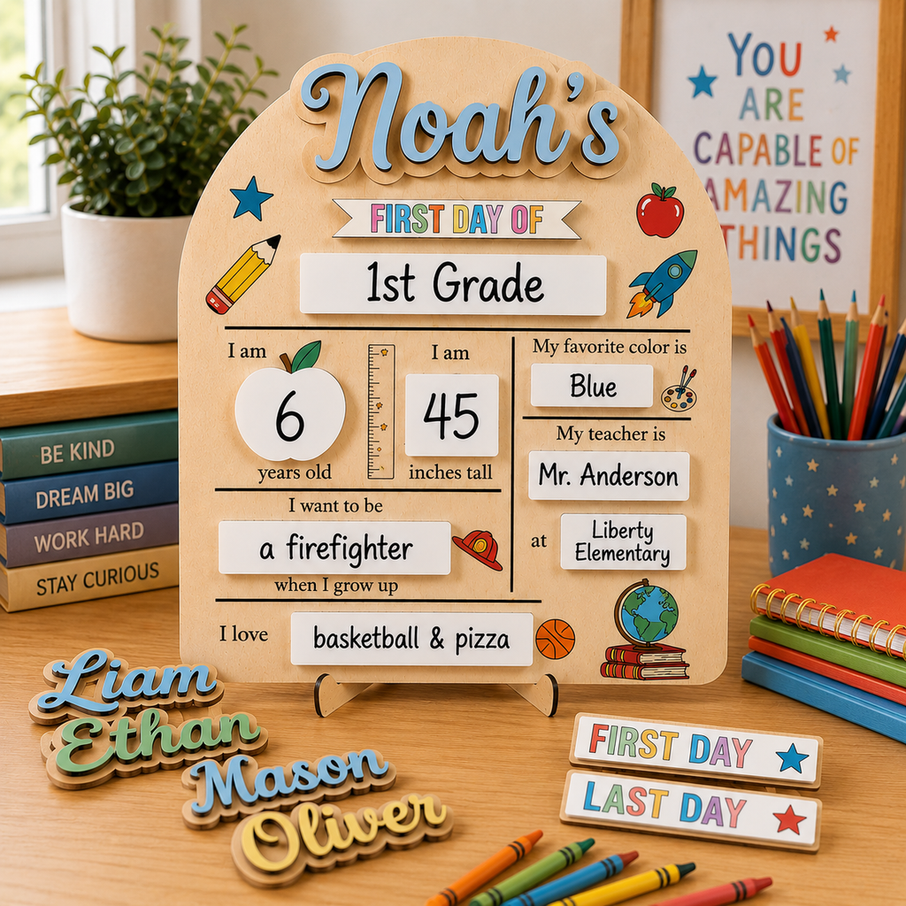 COMBO Personalized First & Last Day of School Sign Set | Includes 5 Interchangeable Name Tags