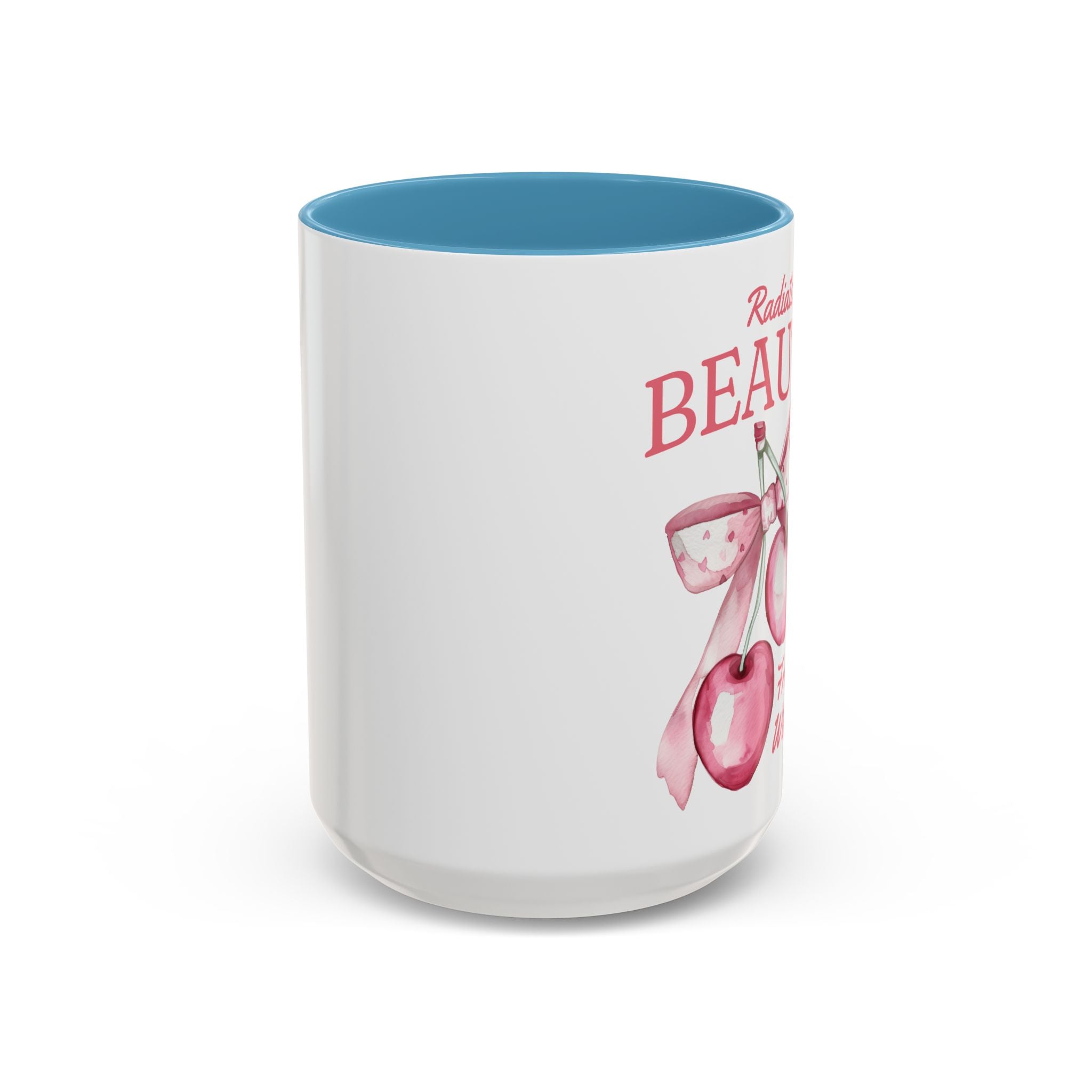 Personalized Coquette Cherry Mug, Radiate Beauty Design, Watercolor Bow Aesthetic Cup