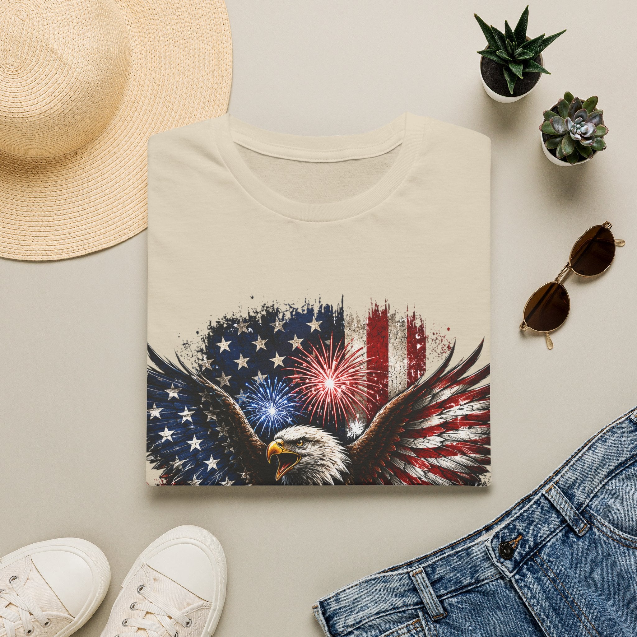 Vintage American Eagle Patriotic T-Shirt | Land of the Free Home of the Brave | USA Flag Graphic Tee