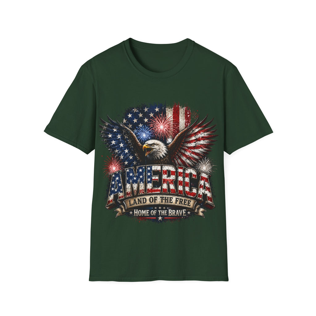 Vintage American Eagle Patriotic T-Shirt | Land of the Free Home of the Brave | USA Flag Graphic Tee