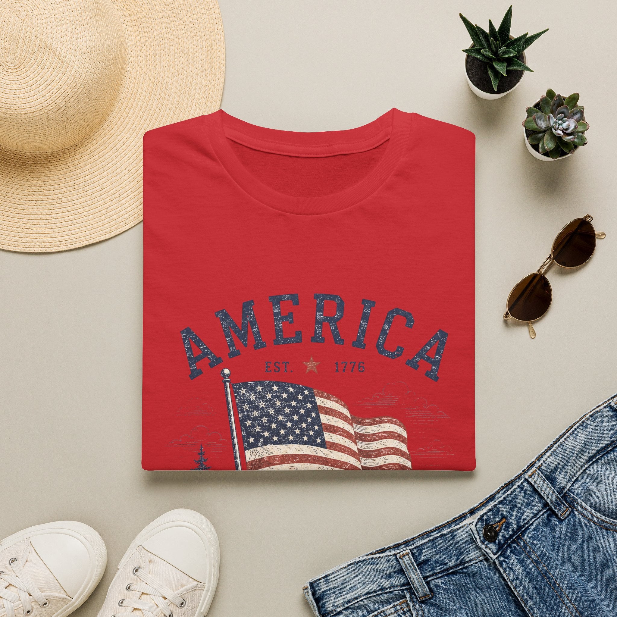Vintage America Est. 1776 T-Shirt | Land of the Free Home of the Brave | Retro Patriotic Graphic Tee