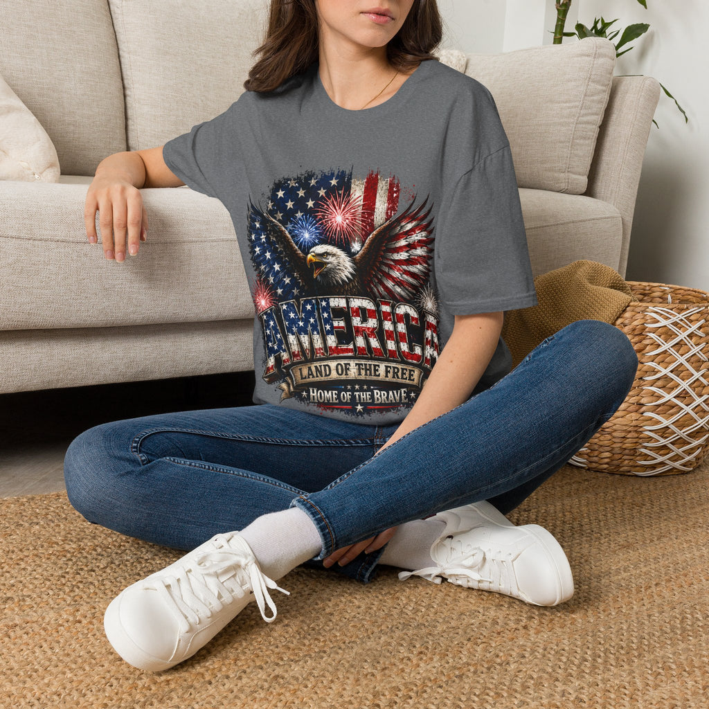 Vintage American Eagle Patriotic T-Shirt | Land of the Free Home of the Brave | USA Flag Graphic Tee