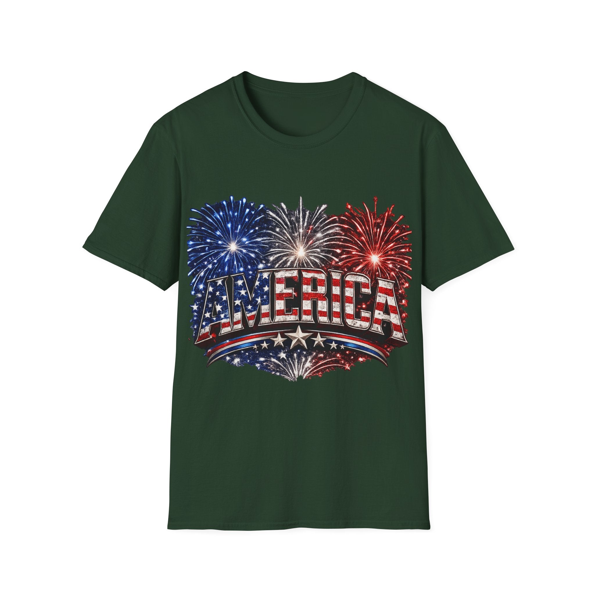 America Fireworks Patriotic T-Shirt | USA Flag Graphic Lightweight Tee | Independence Day