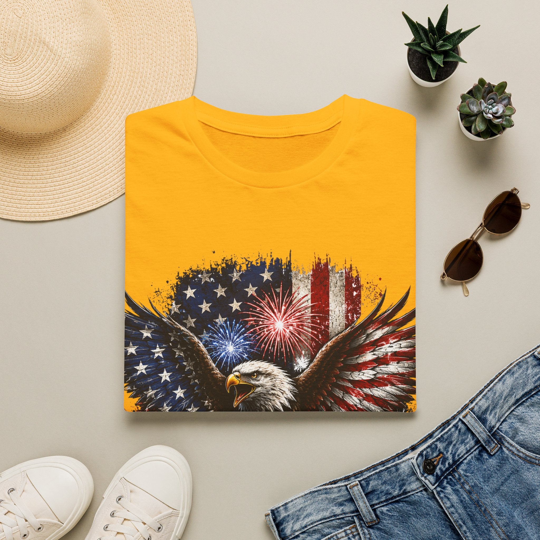 Vintage American Eagle Patriotic T-Shirt | Land of the Free Home of the Brave | USA Flag Graphic Tee