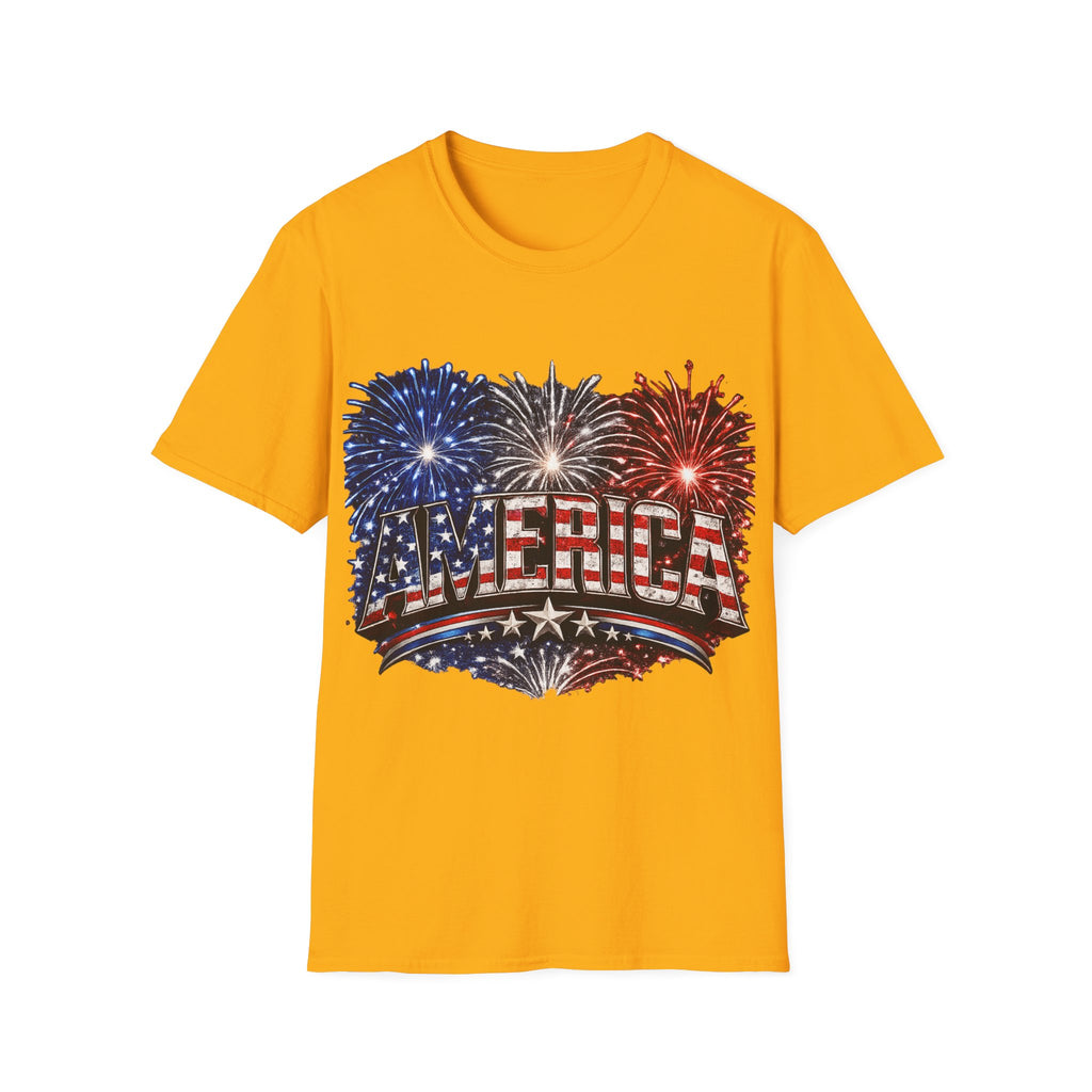 America Fireworks Patriotic T-Shirt | USA Flag Graphic Lightweight Tee | Independence Day