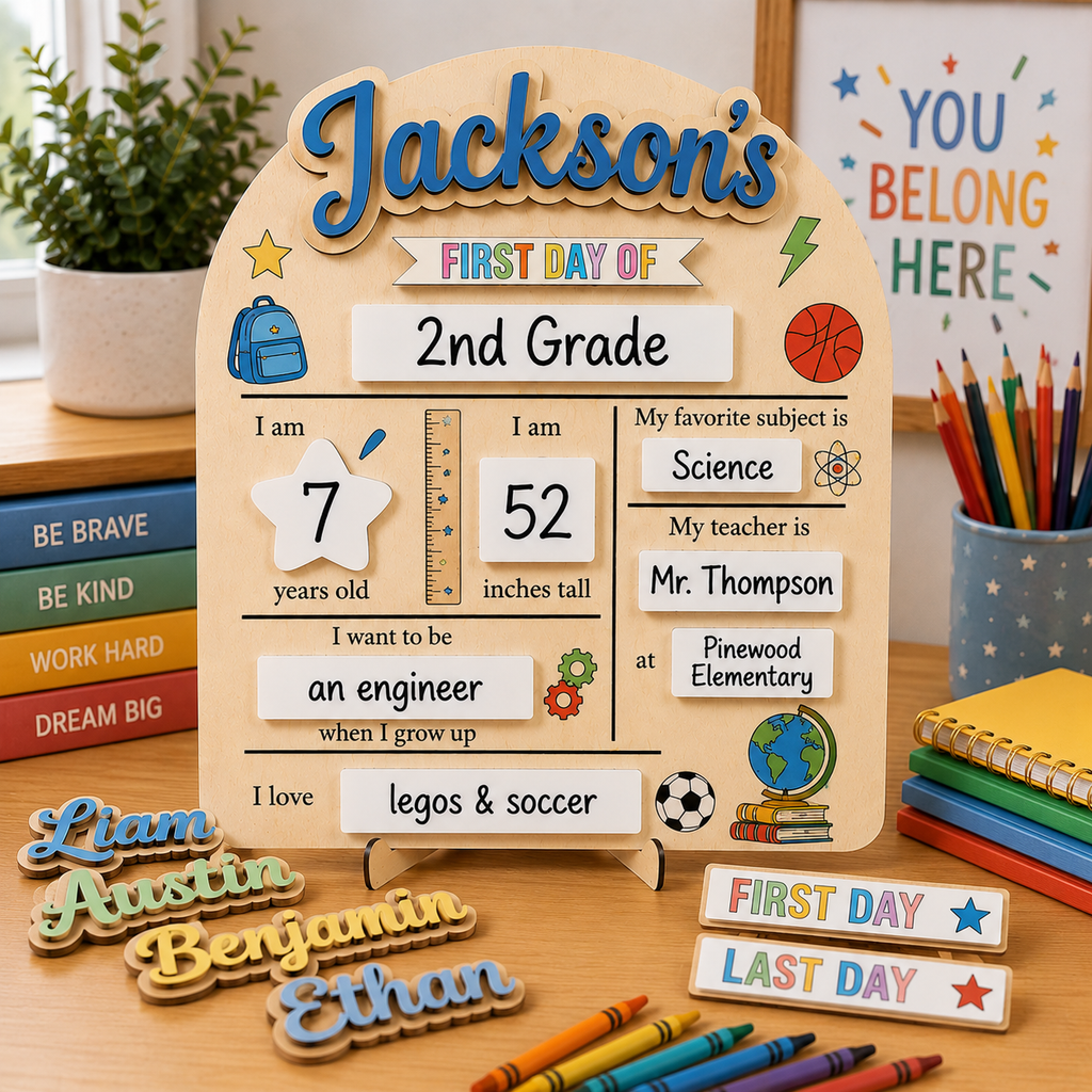 COMBO Personalized First & Last Day of School Sign Set | Includes 5 Interchangeable Name Tags