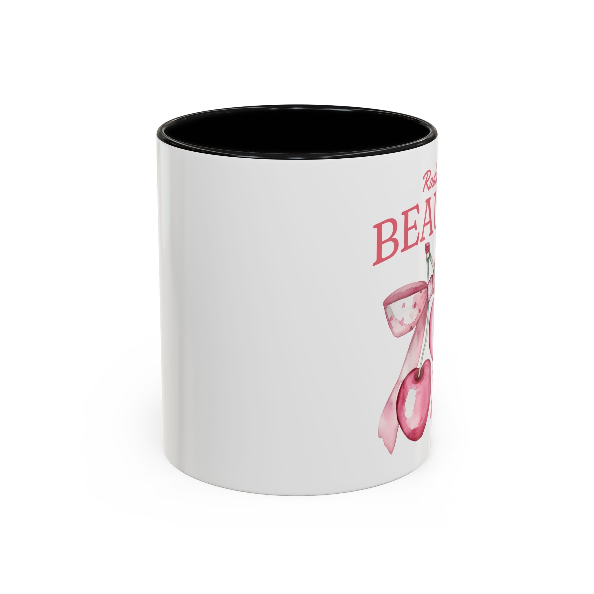 Personalized Coquette Cherry Mug, Radiate Beauty Design, Watercolor Bow Aesthetic Cup