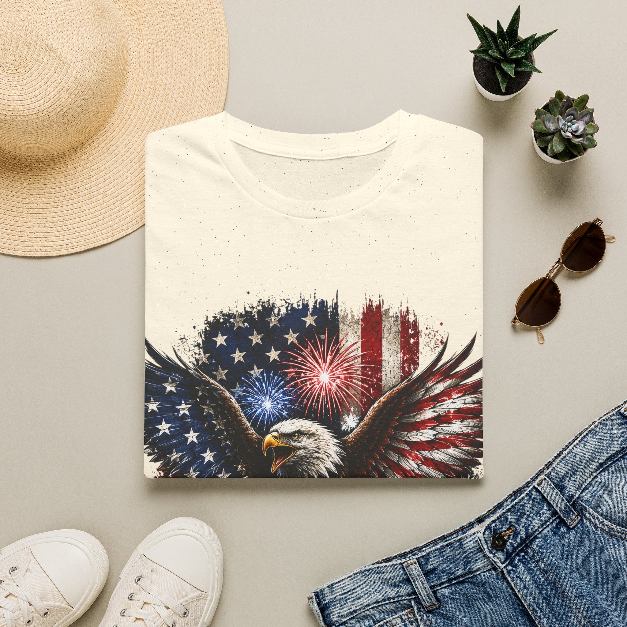 Vintage American Eagle Patriotic T-Shirt | Land of the Free Home of the Brave | USA Flag Graphic Tee