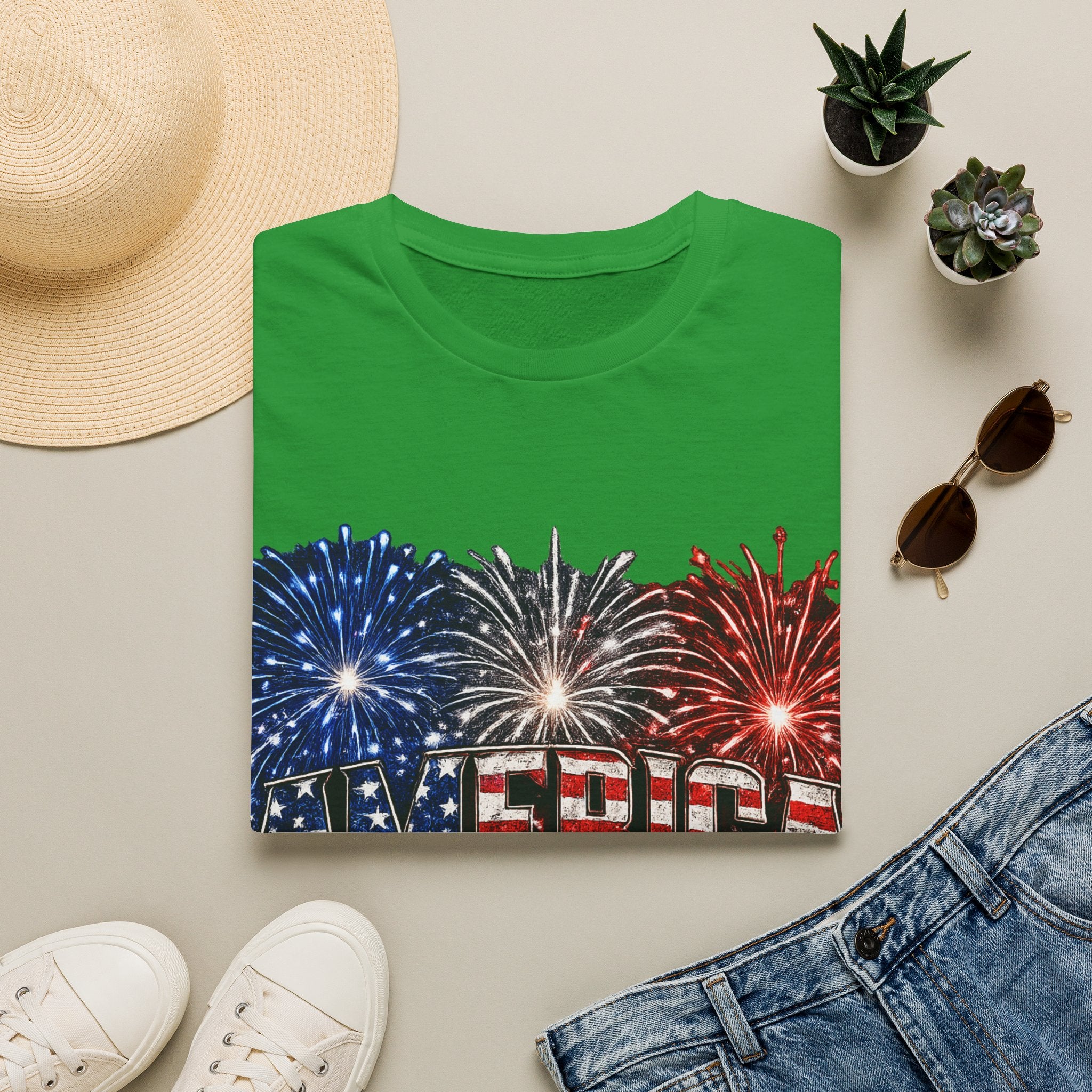 America Fireworks Patriotic T-Shirt | USA Flag Graphic Lightweight Tee | Independence Day