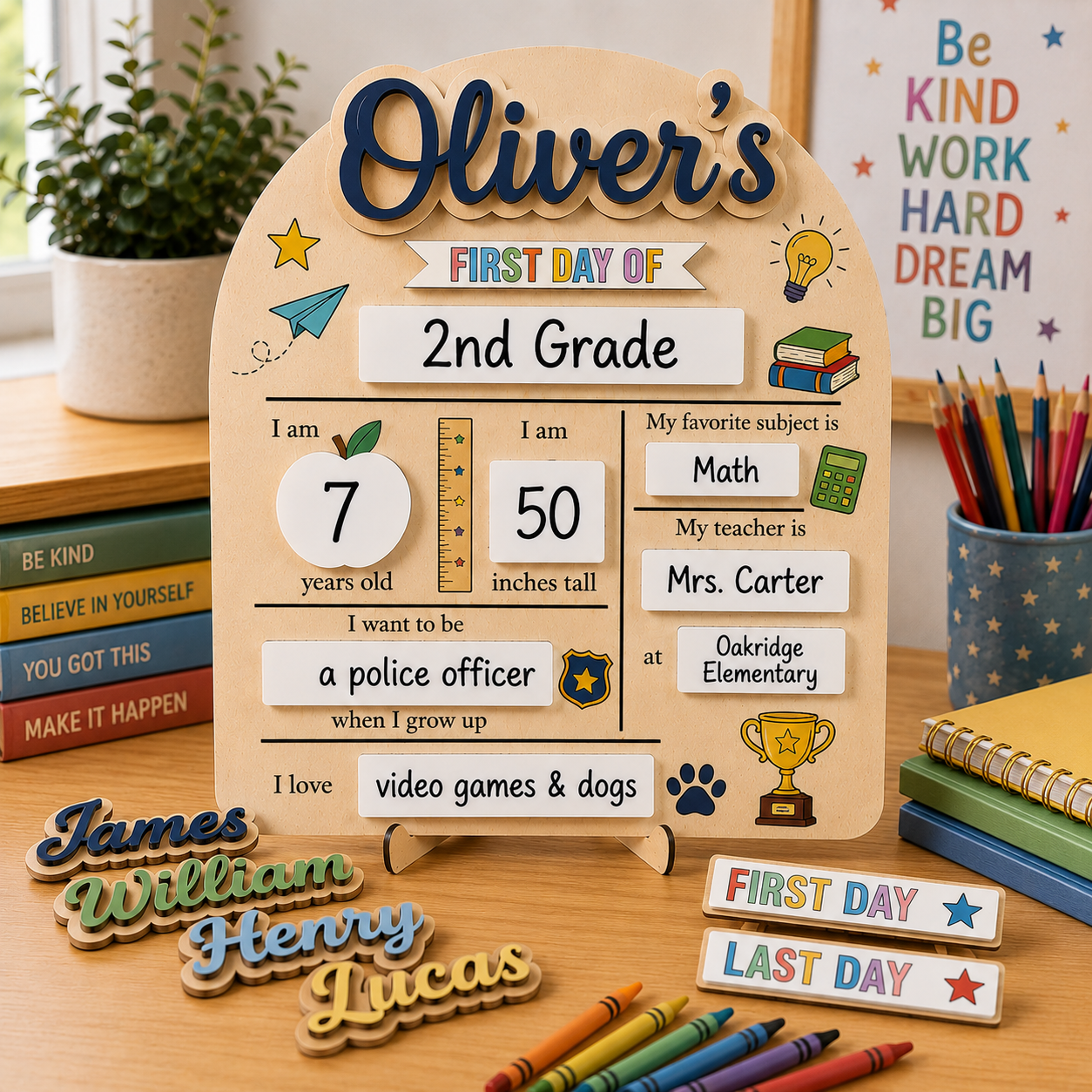 COMBO Personalized First & Last Day of School Sign Set | Includes 5 Interchangeable Name Tags