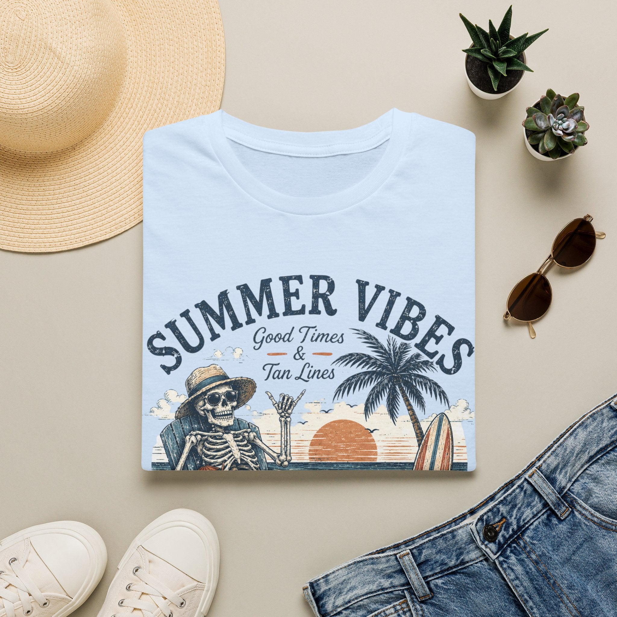 Salty Air Don't Care Skeleton Beach T-Shirt | Vintage Summer Vibes Graphic Tee | Retro Beach Vacation Shirt
