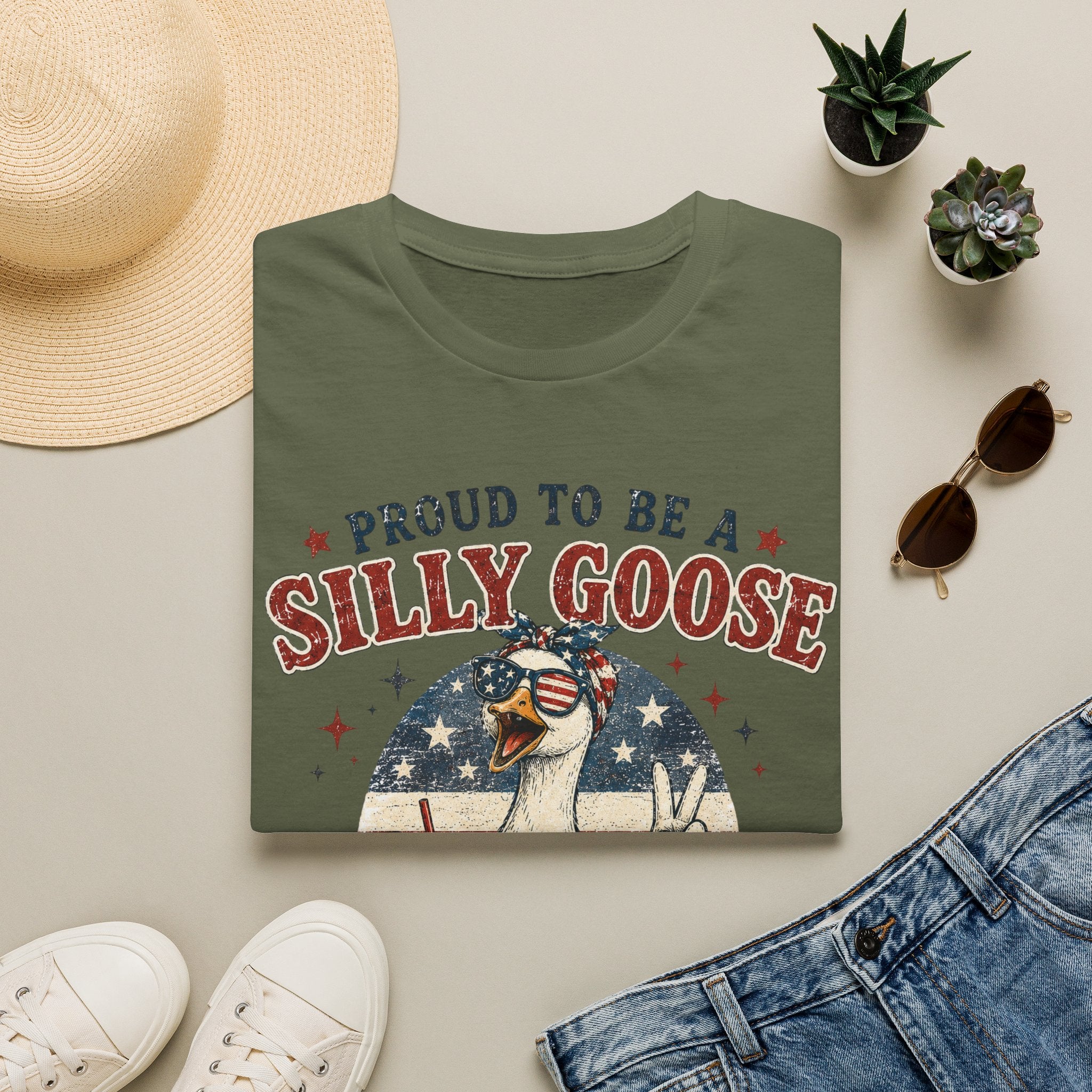 Funny Silly Goose Patriotic T-Shirt | Proud To Be A Silly Goose | Vintage 4th of July Graphic Tee