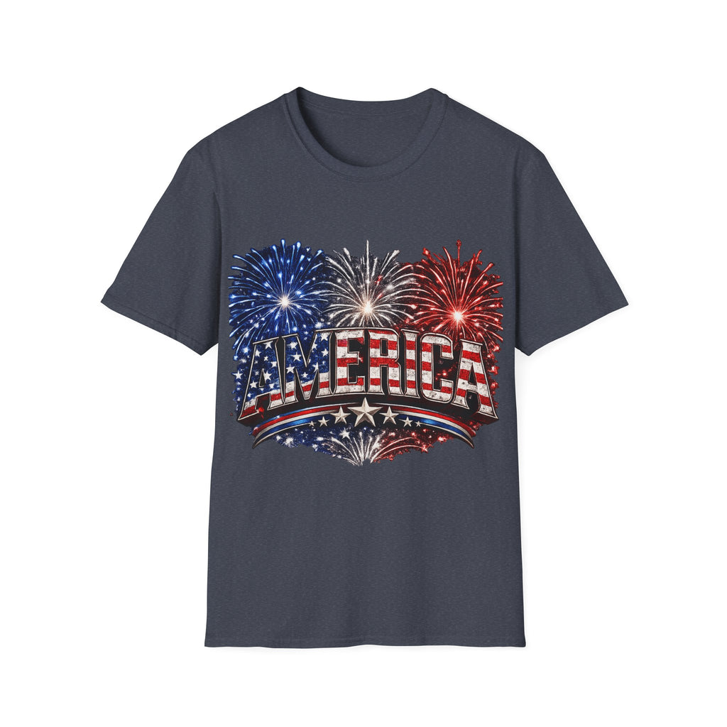 America Fireworks Patriotic T-Shirt | USA Flag Graphic Lightweight Tee | Independence Day