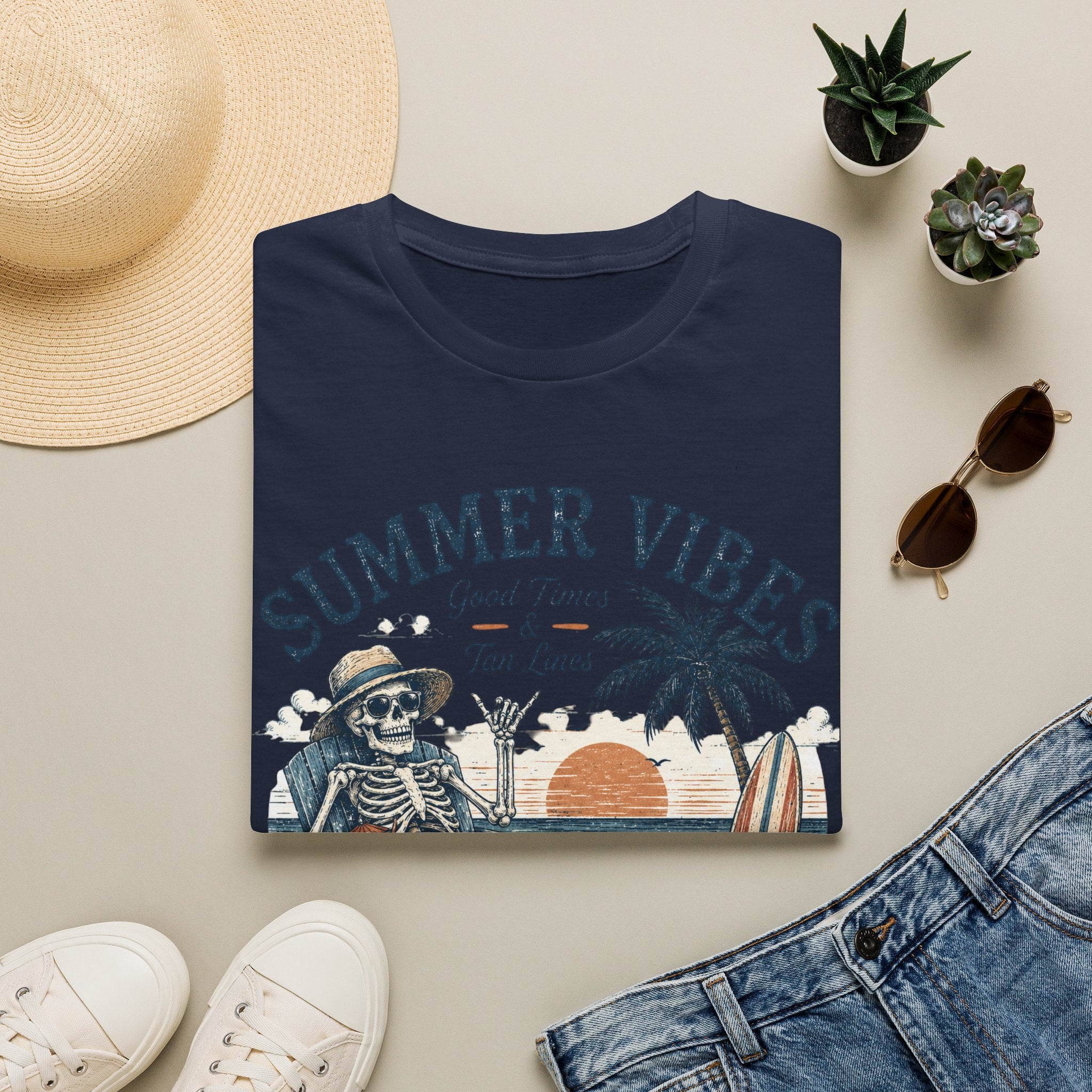 Salty Air Don't Care Skeleton Beach T-Shirt | Vintage Summer Vibes Graphic Tee | Retro Beach Vacation Shirt