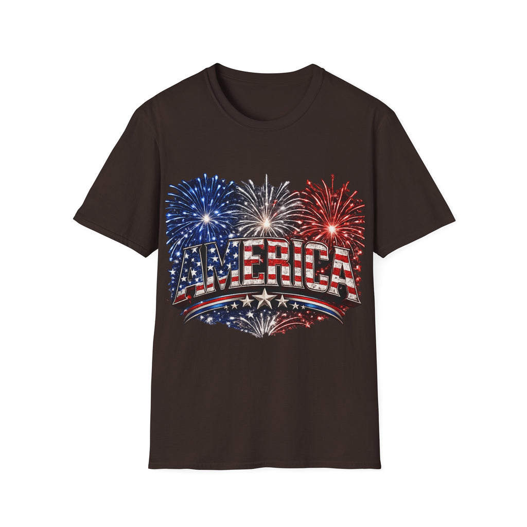 America Fireworks Patriotic T-Shirt | USA Flag Graphic Lightweight Tee | Independence Day