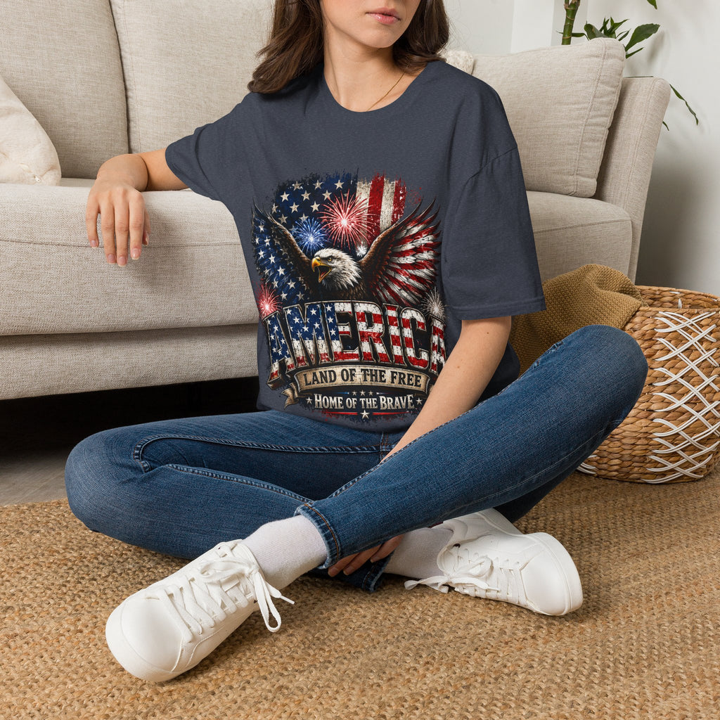 Vintage American Eagle Patriotic T-Shirt | Land of the Free Home of the Brave | USA Flag Graphic Tee