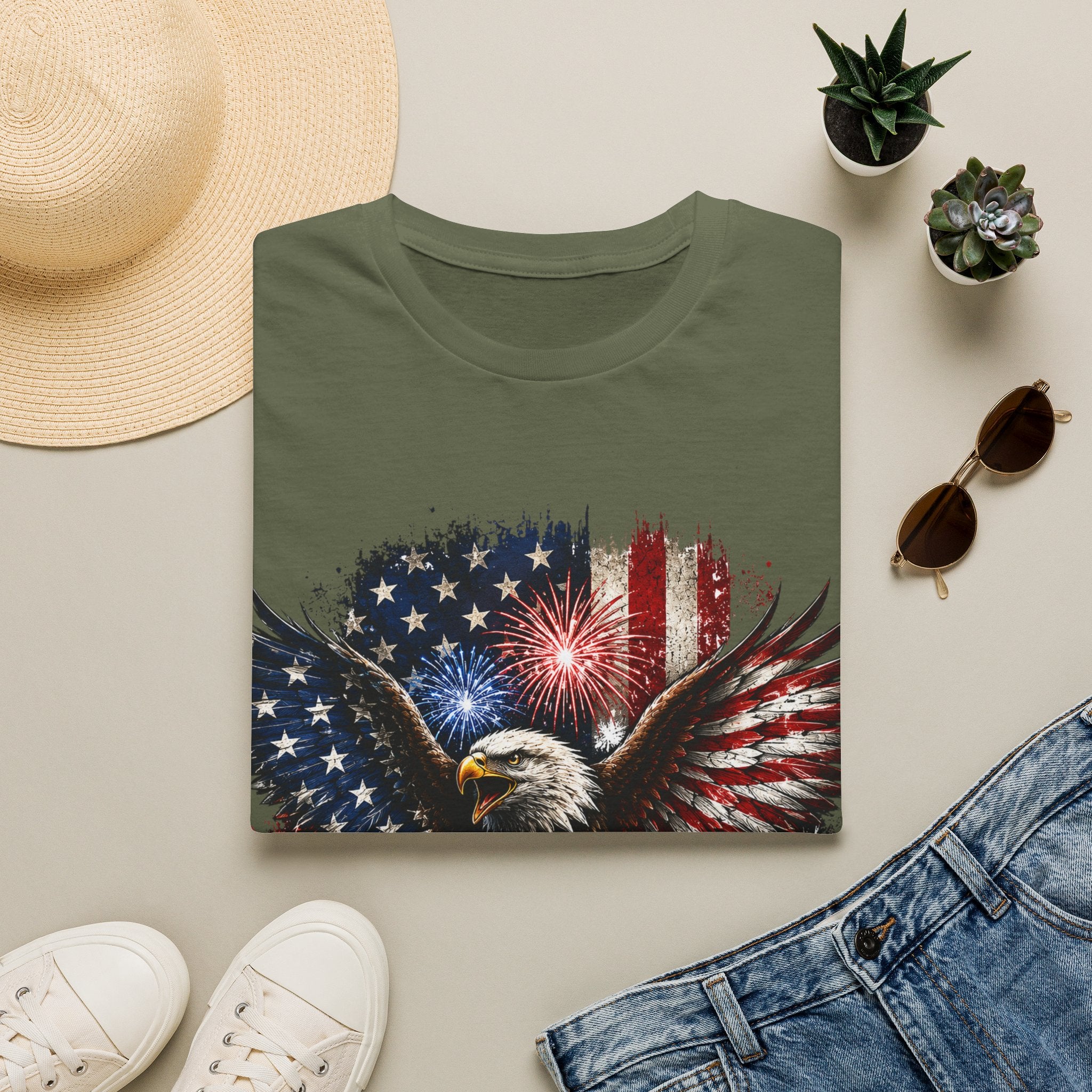 Vintage American Eagle Patriotic T-Shirt | Land of the Free Home of the Brave | USA Flag Graphic Tee
