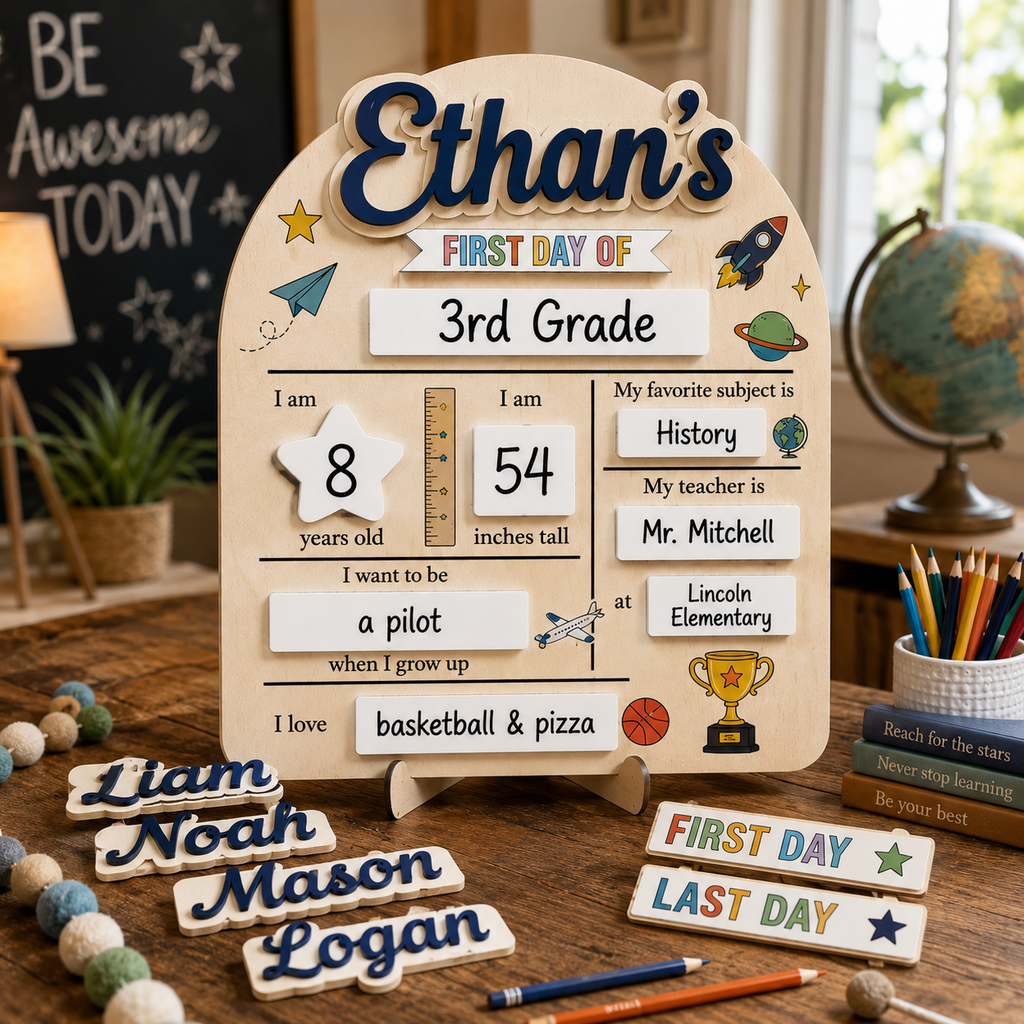 COMBO Personalized First & Last Day of School Sign Set | Includes 5 Interchangeable Name Tags