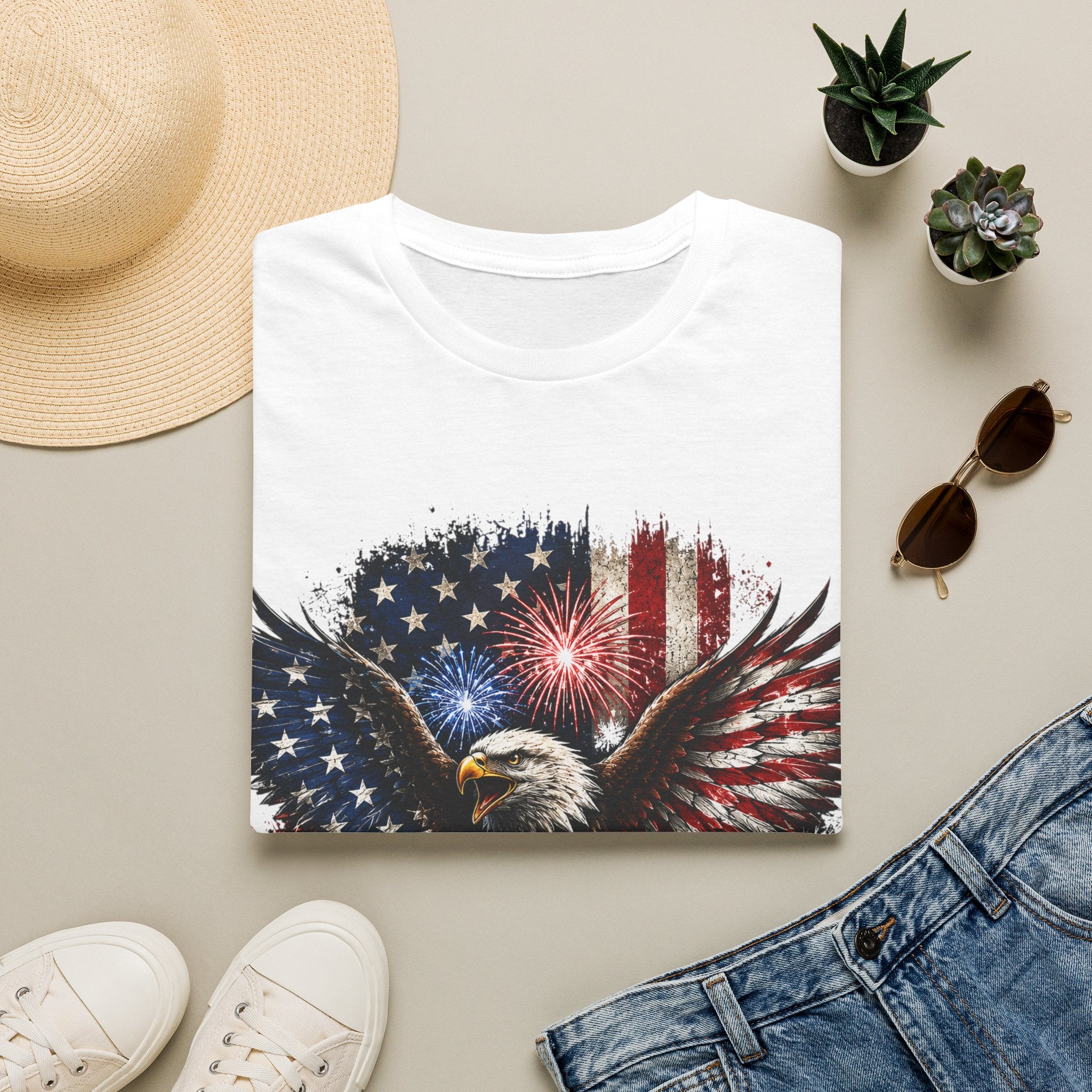Vintage American Eagle Patriotic T-Shirt | Land of the Free Home of the Brave | USA Flag Graphic Tee