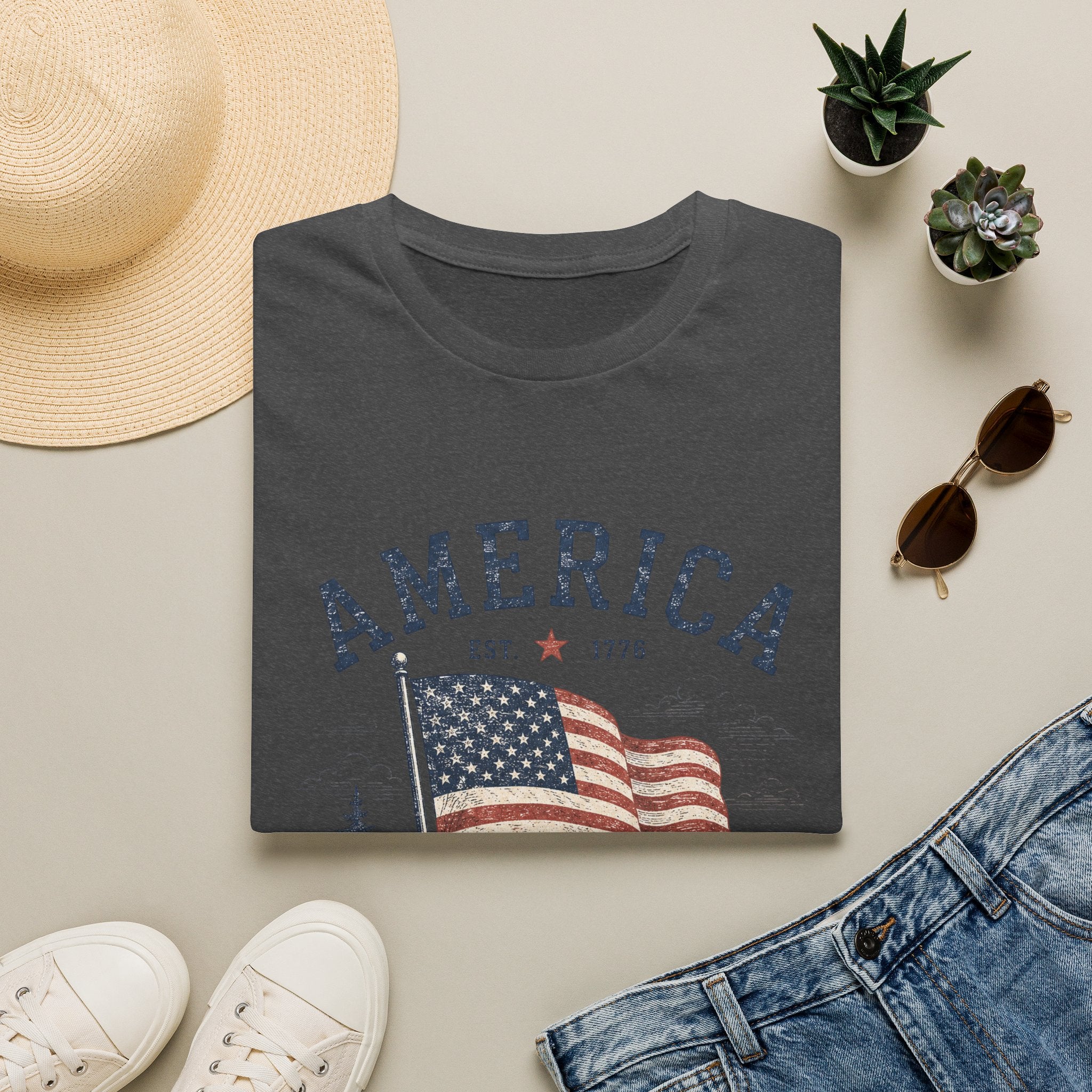 Vintage America Est. 1776 T-Shirt | Land of the Free Home of the Brave | Retro Patriotic Graphic Tee