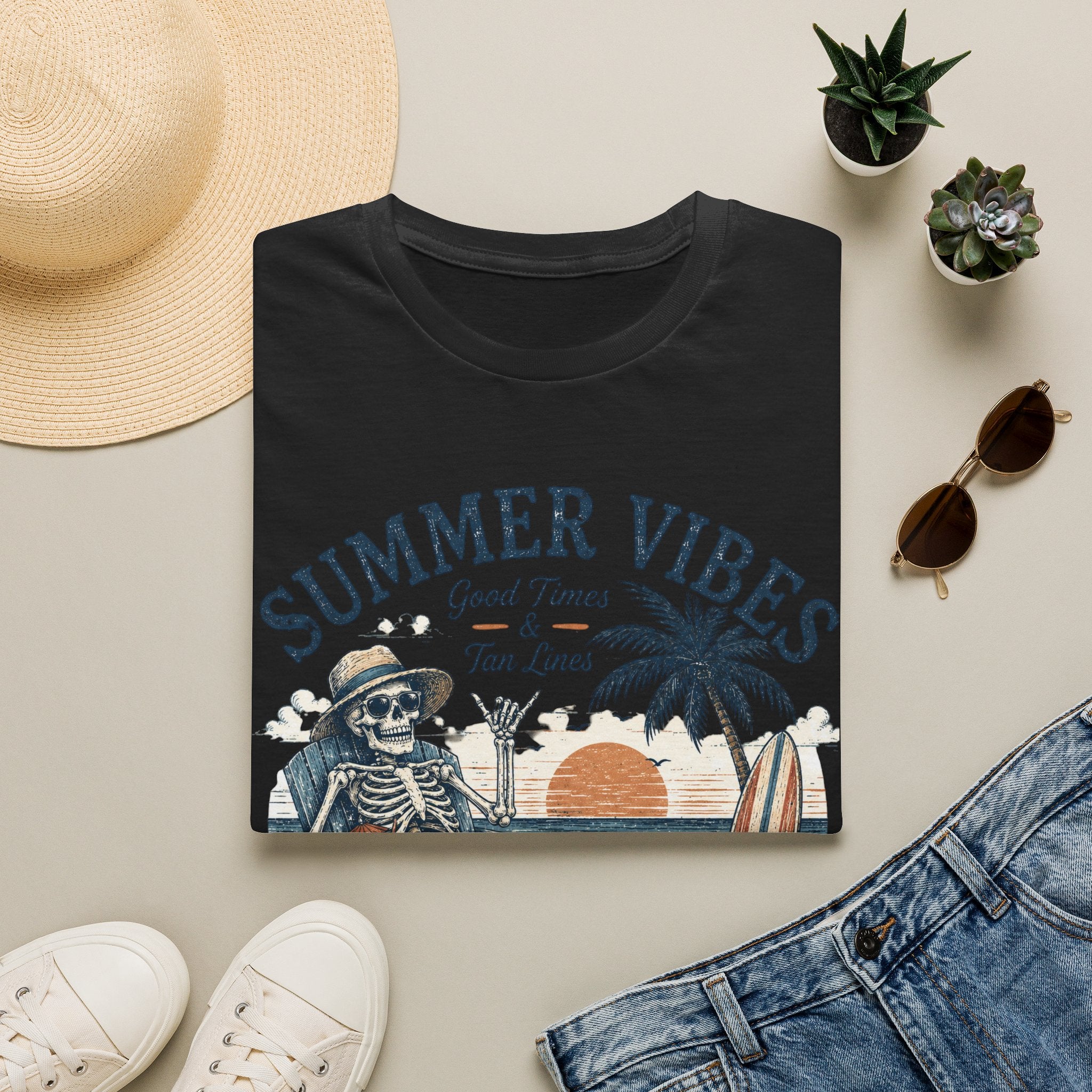 Salty Air Don't Care Skeleton Beach T-Shirt | Vintage Summer Vibes Graphic Tee | Retro Beach Vacation Shirt