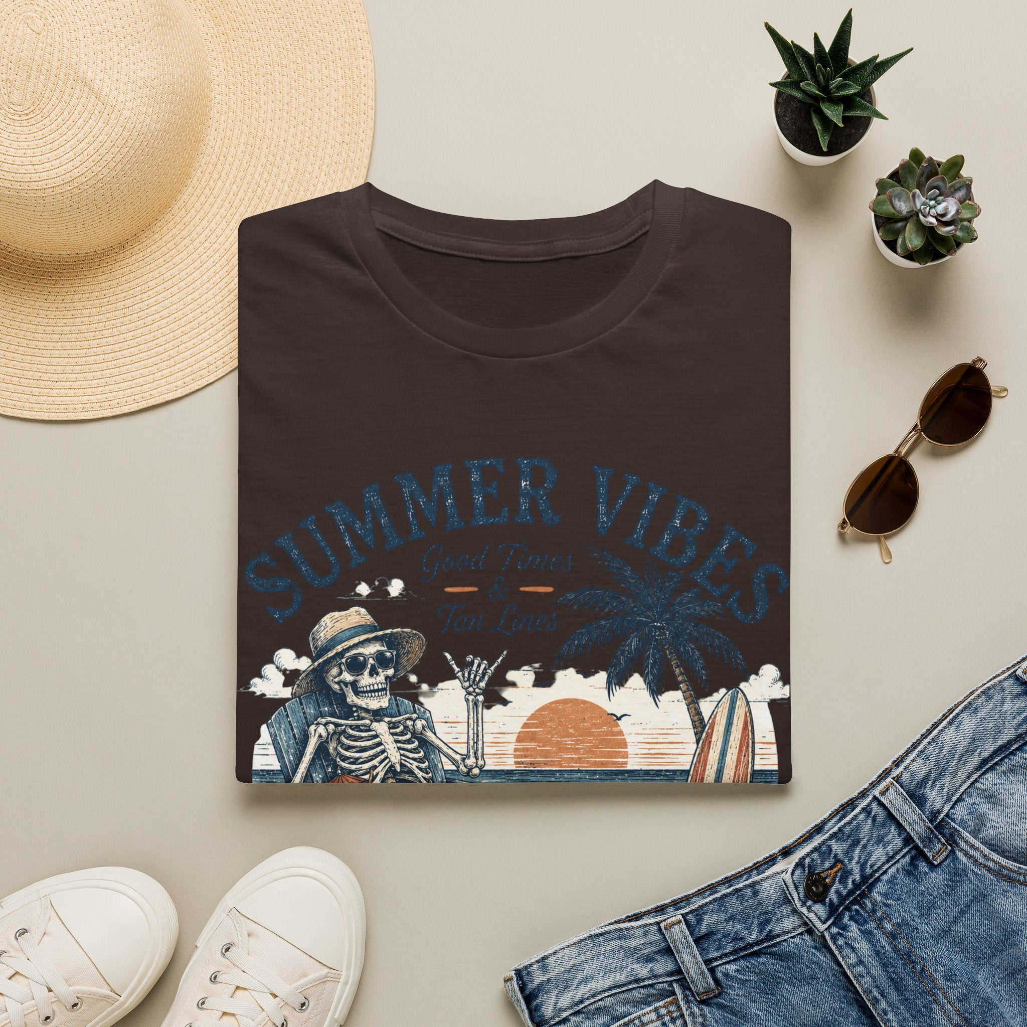 Salty Air Don't Care Skeleton Beach T-Shirt | Vintage Summer Vibes Graphic Tee | Retro Beach Vacation Shirt